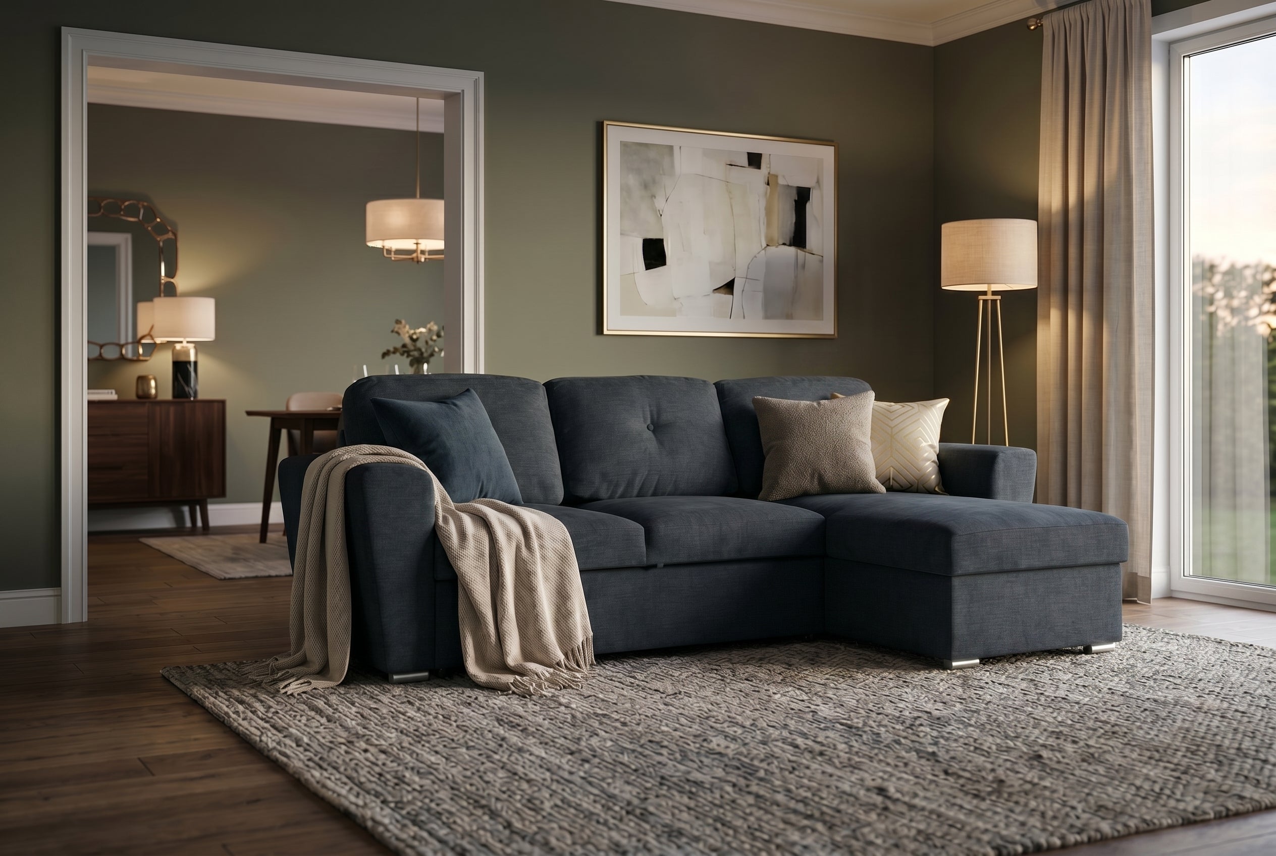 Invicta Canapea extensibilă APARTMENT - 245cm, 3 Locuri | Țesătură Texturată, Gri | 245x90x155 cm