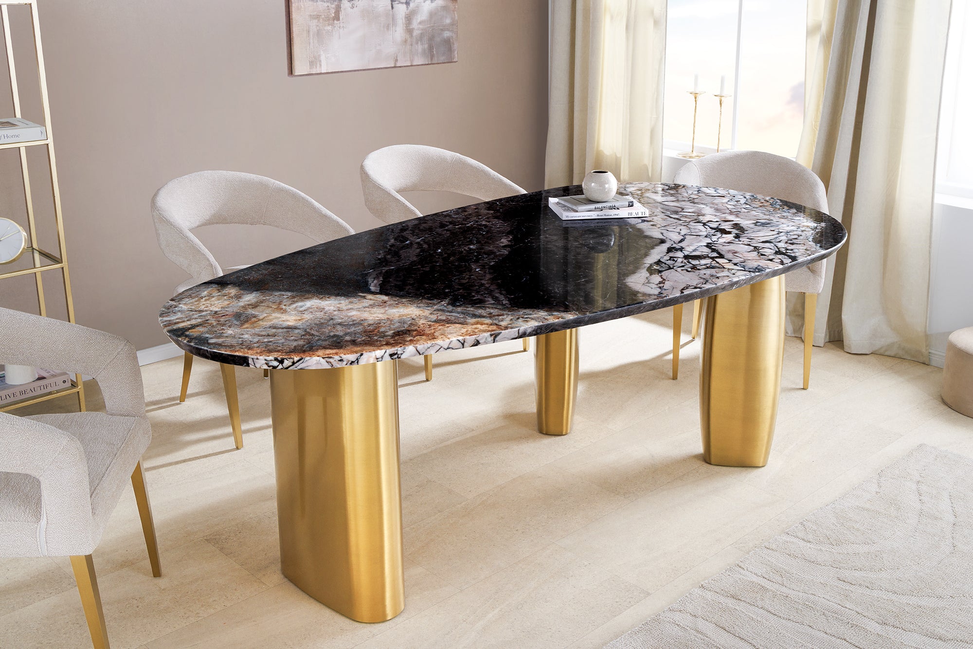 Invicta Masă dining ORGANIC - 200cm | Marmură, Auriu | 200x76 cm