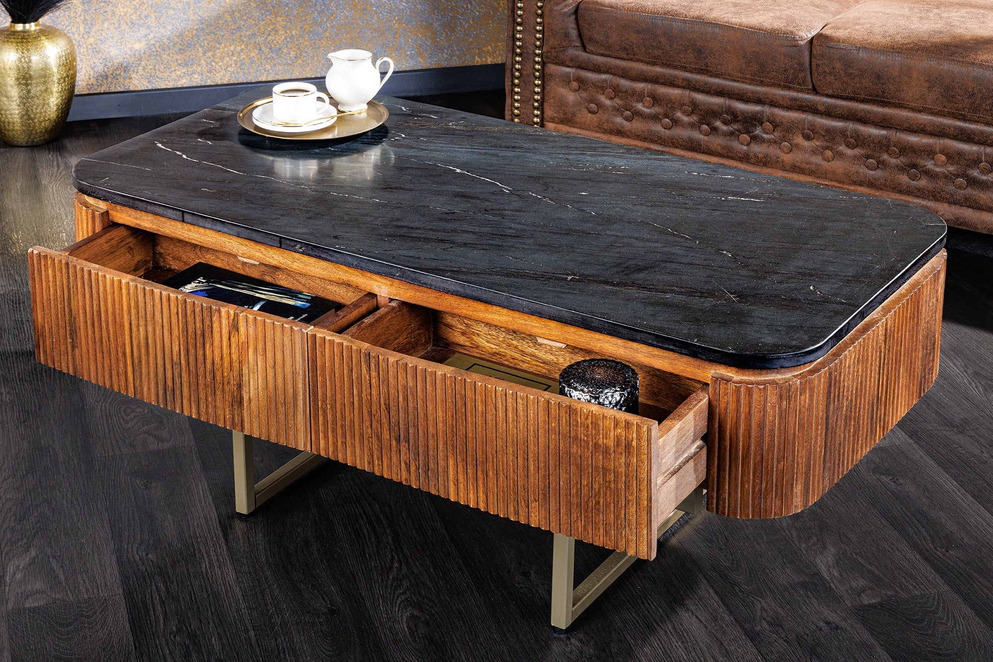 Invicta Masă cafea GATSBY - 110cm | Mango, Marmură, Negru | 110x46x53 cm