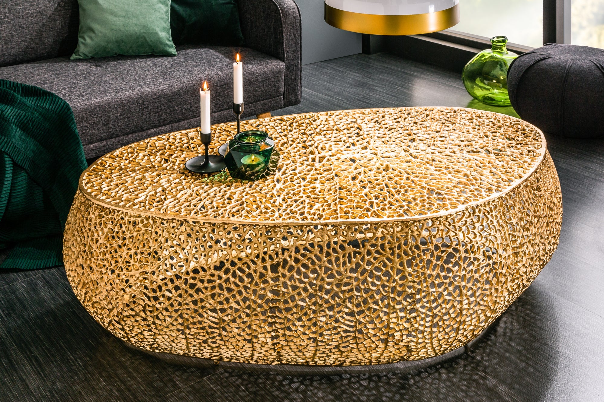 Invicta Masă cafea ABSTRACT LEAF - 120cm | Auriu | 122x42x69 cm