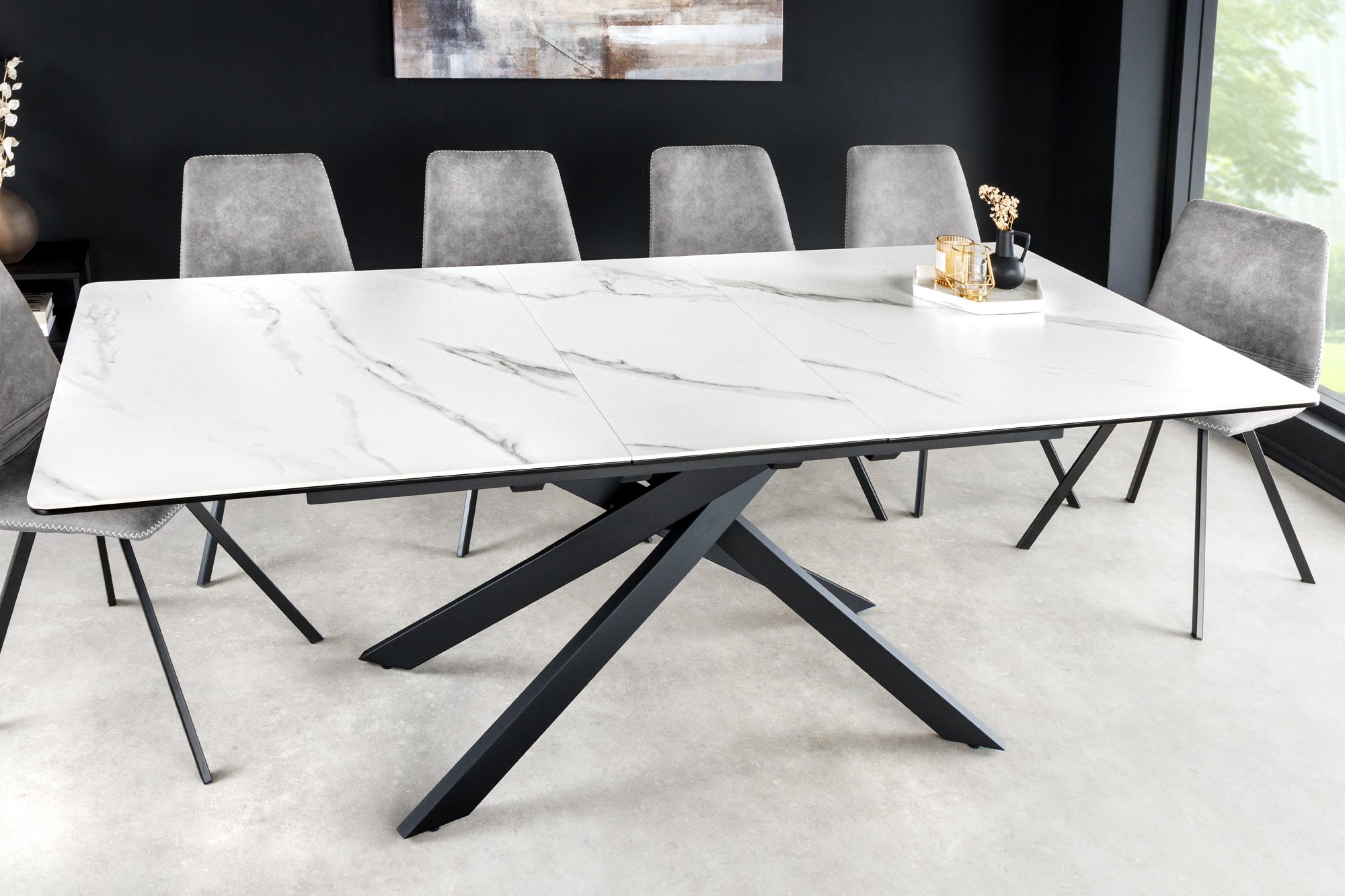 Invicta Masă dining ALPINE - 200cm | Pin, Marmură, Alb | 160x76x90 cm