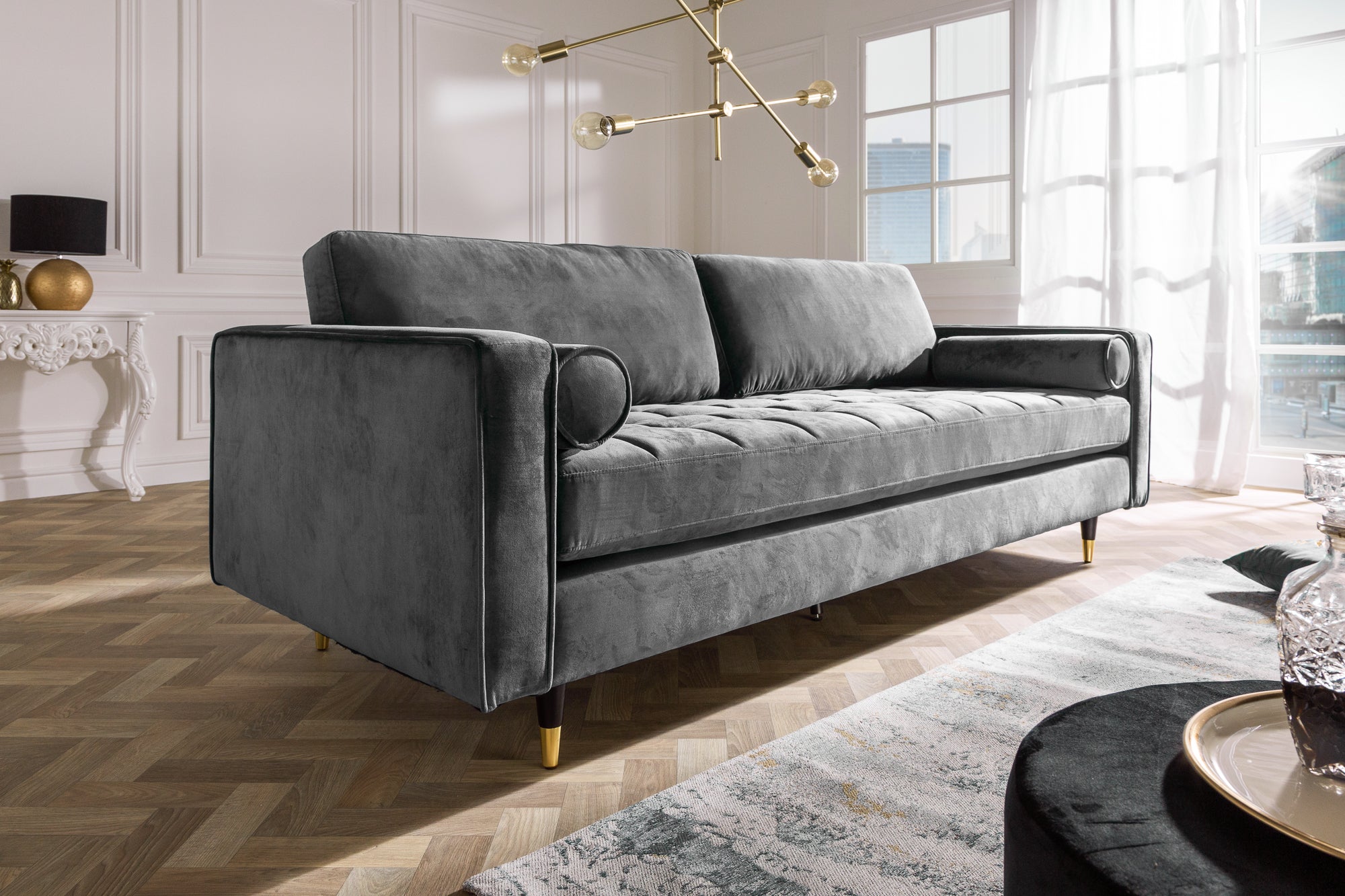 Invicta Canapea COZY VELVET - 220cm, 3 Locuri | Catifea, Gri | 220x95x85 cm