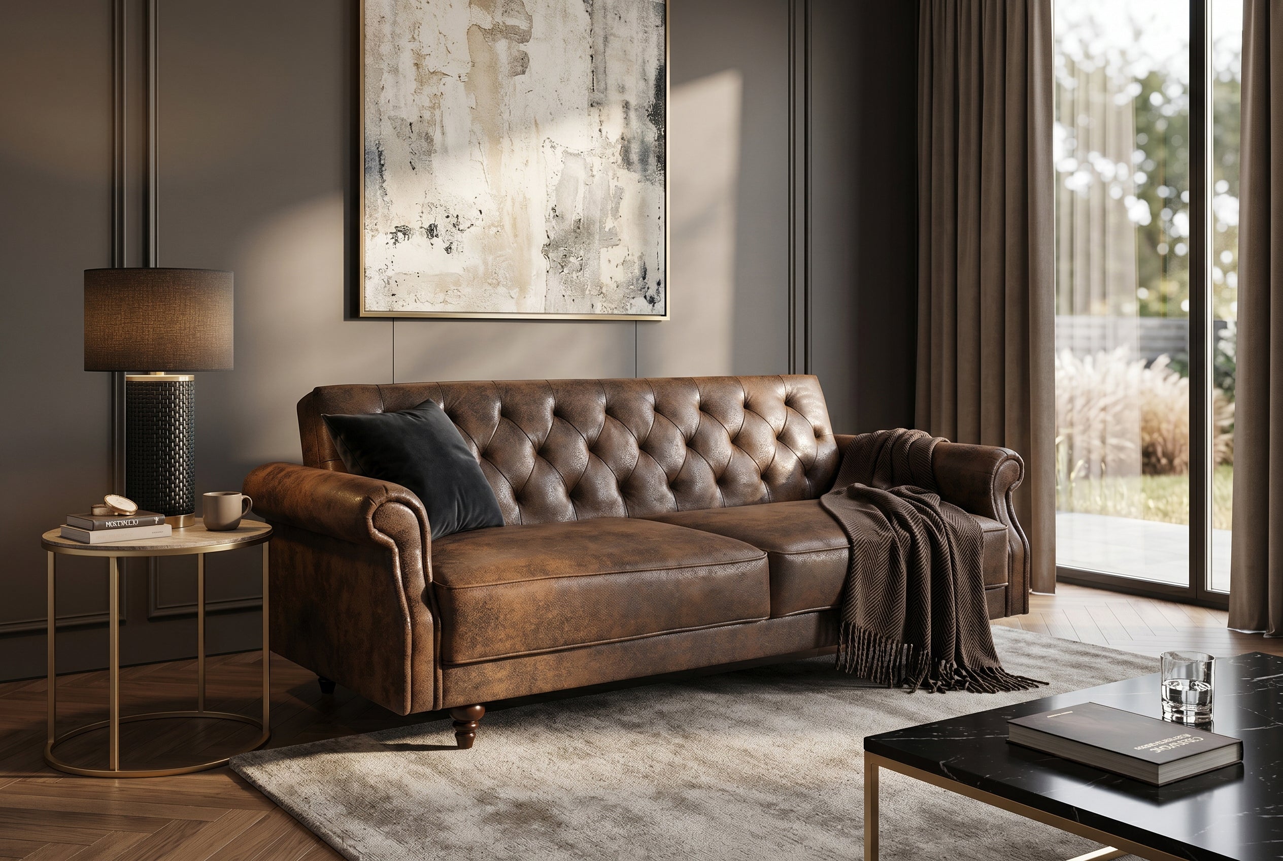 Invicta Canapea extensibilă MAISON BELLE AFFAIRE - 220cm | Microfibră, Maro | 220x88x95 cm