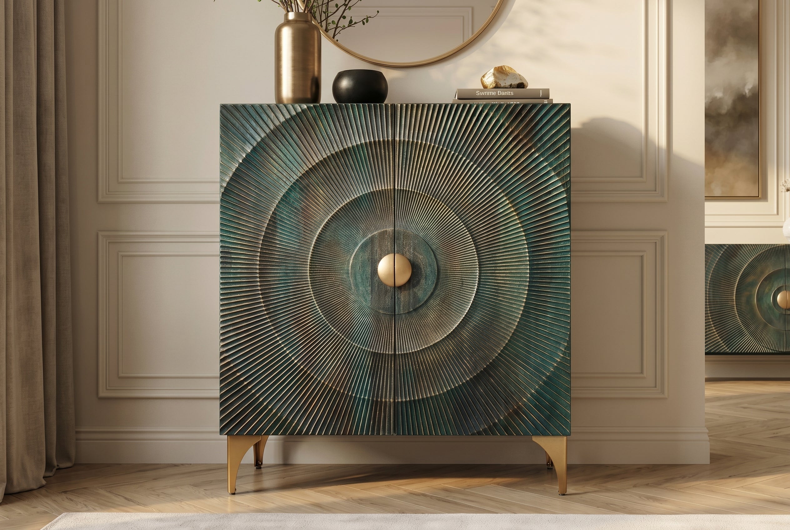 Invicta Vitrină înaltă GOLDEN SUNSET - 120cm | Mango, Auriu | 100x120x38 cm