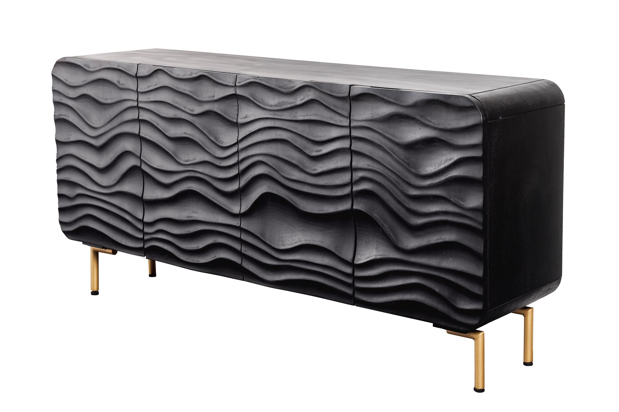 Invicta Comodă WAVE - 160cm | Mango, Negru | 160x75x38 cm