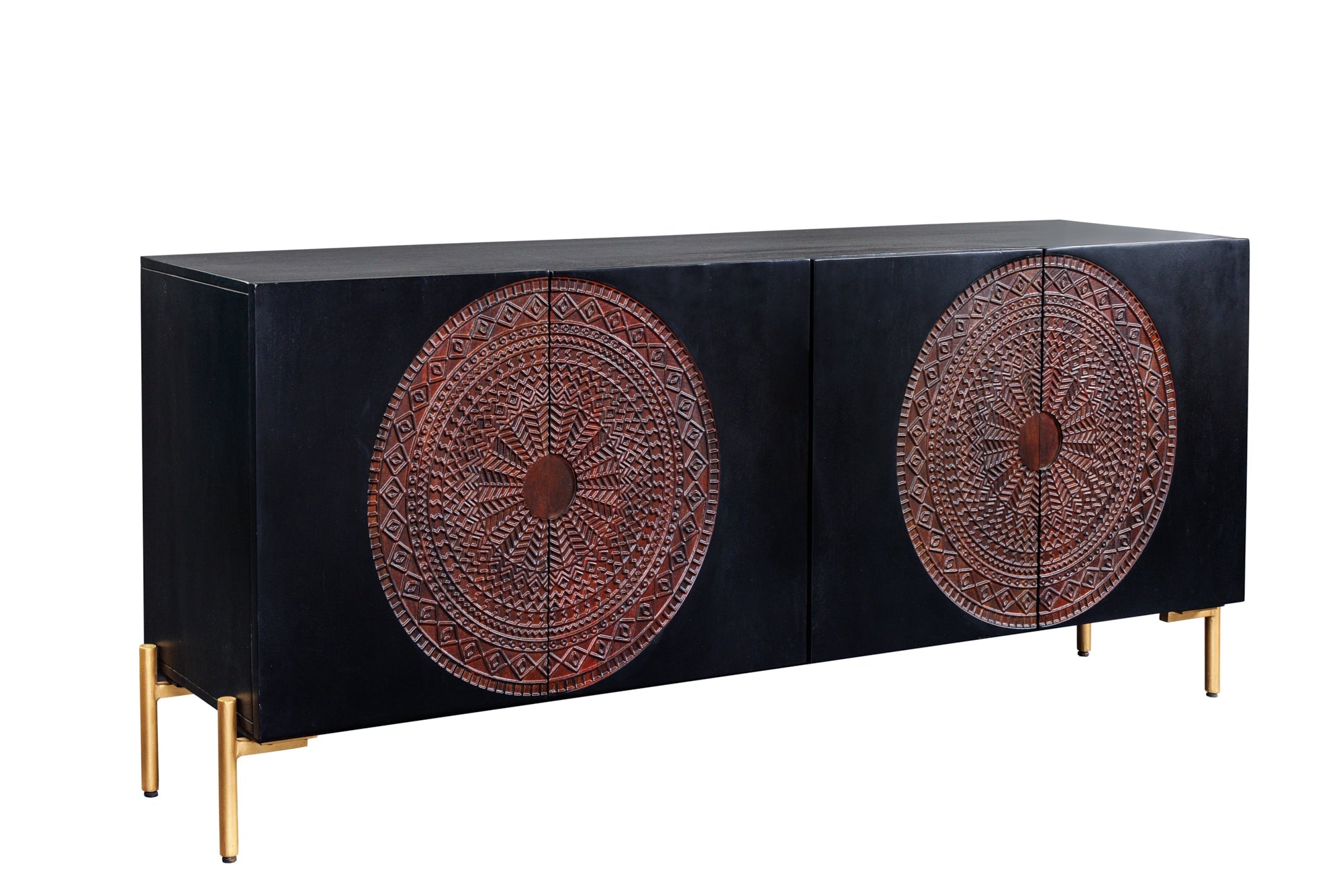 Invicta Comodă MANDALA - 160cm | Mango, Negru | 160x76x38 cm