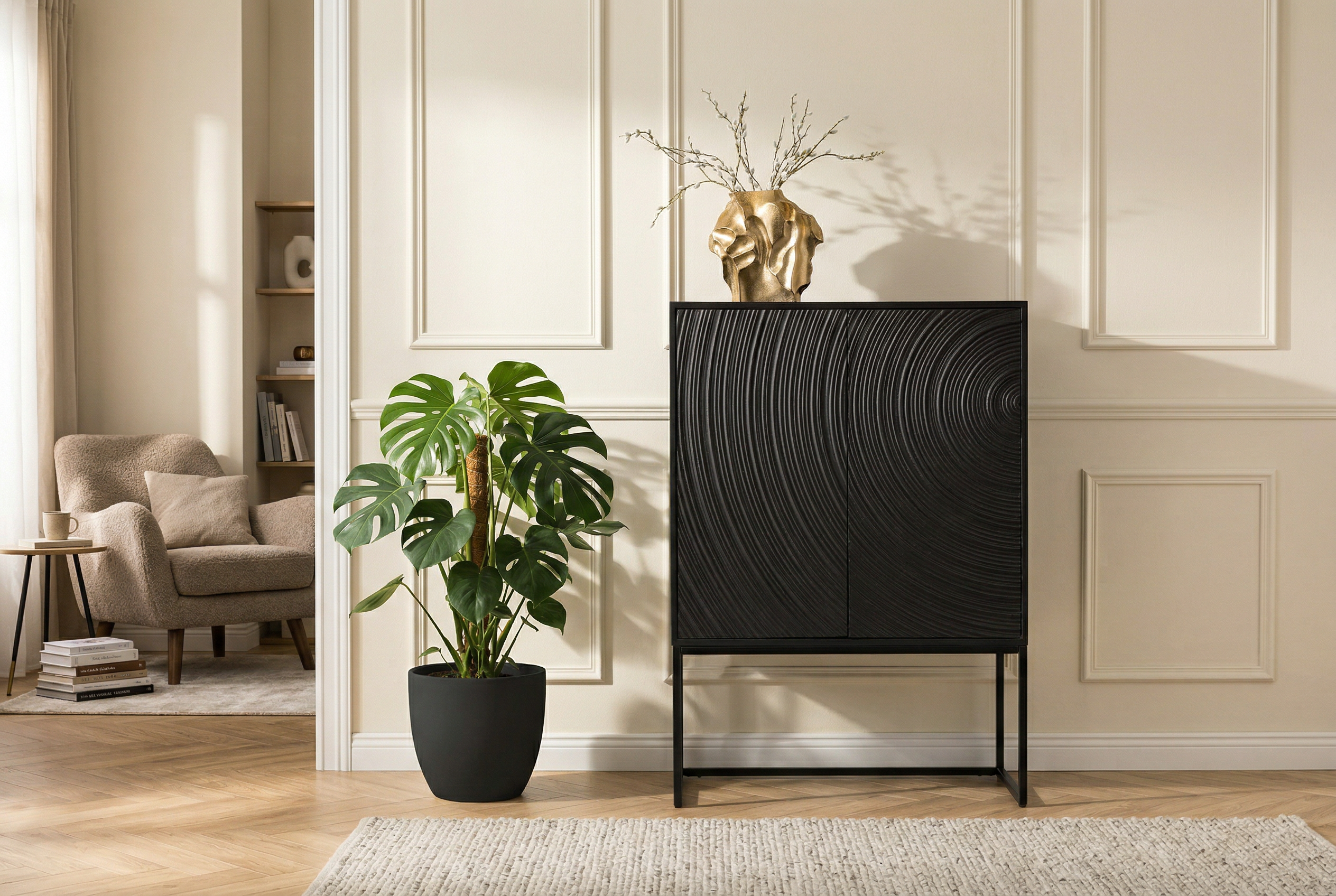 Invicta Vitrină înaltă ORBIT - 120cm | Mango, Negru | 85x120x45 cm