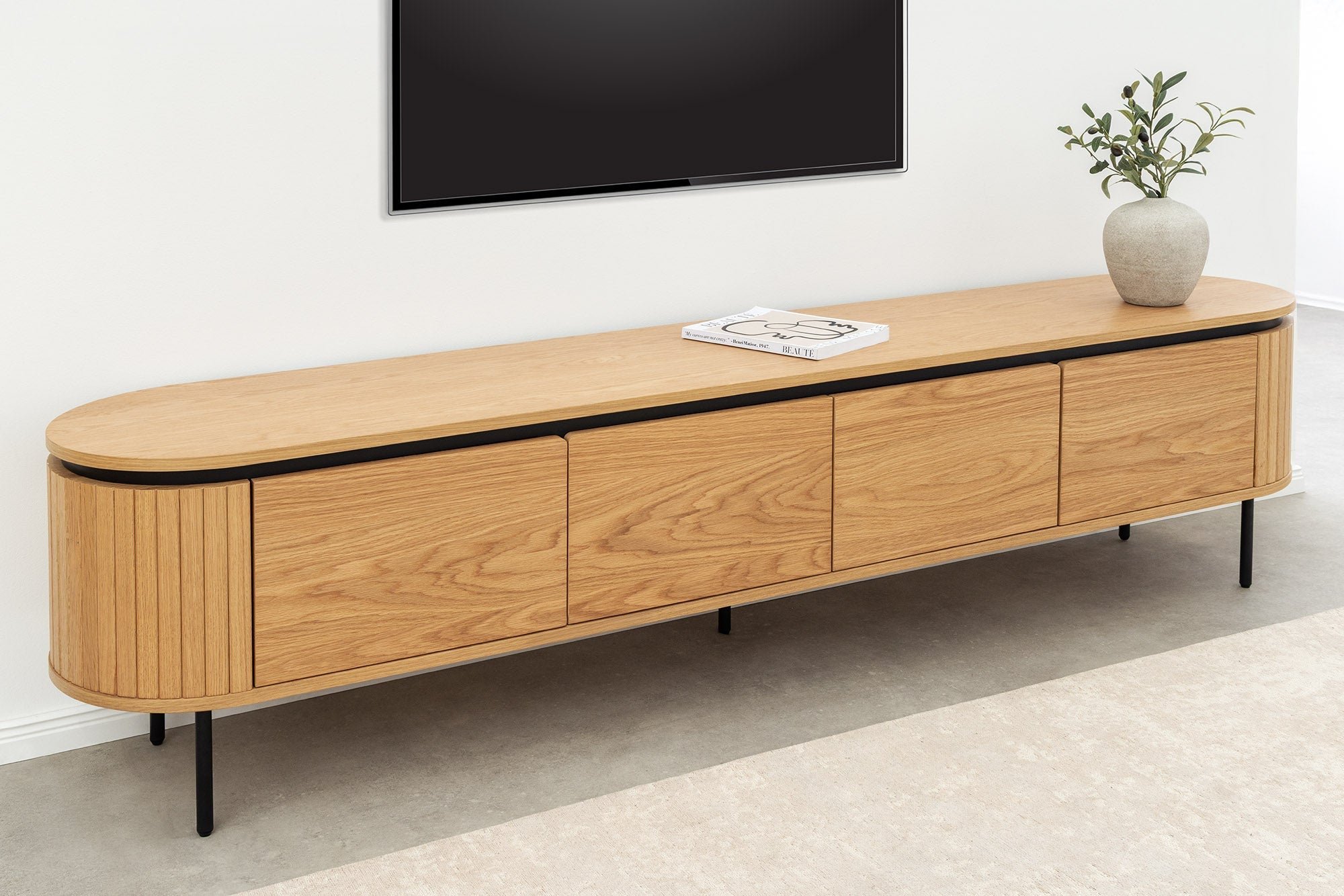 Invicta Comodă TV TV - 200cm | Stejar, Negru | 200x55x40 cm