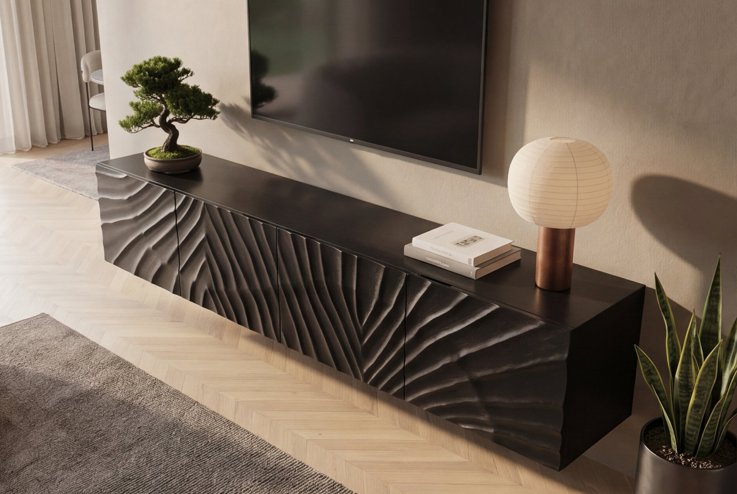 Invicta Comodă TV TV - 200cm | Mango, Negru | 200x35x33 cm