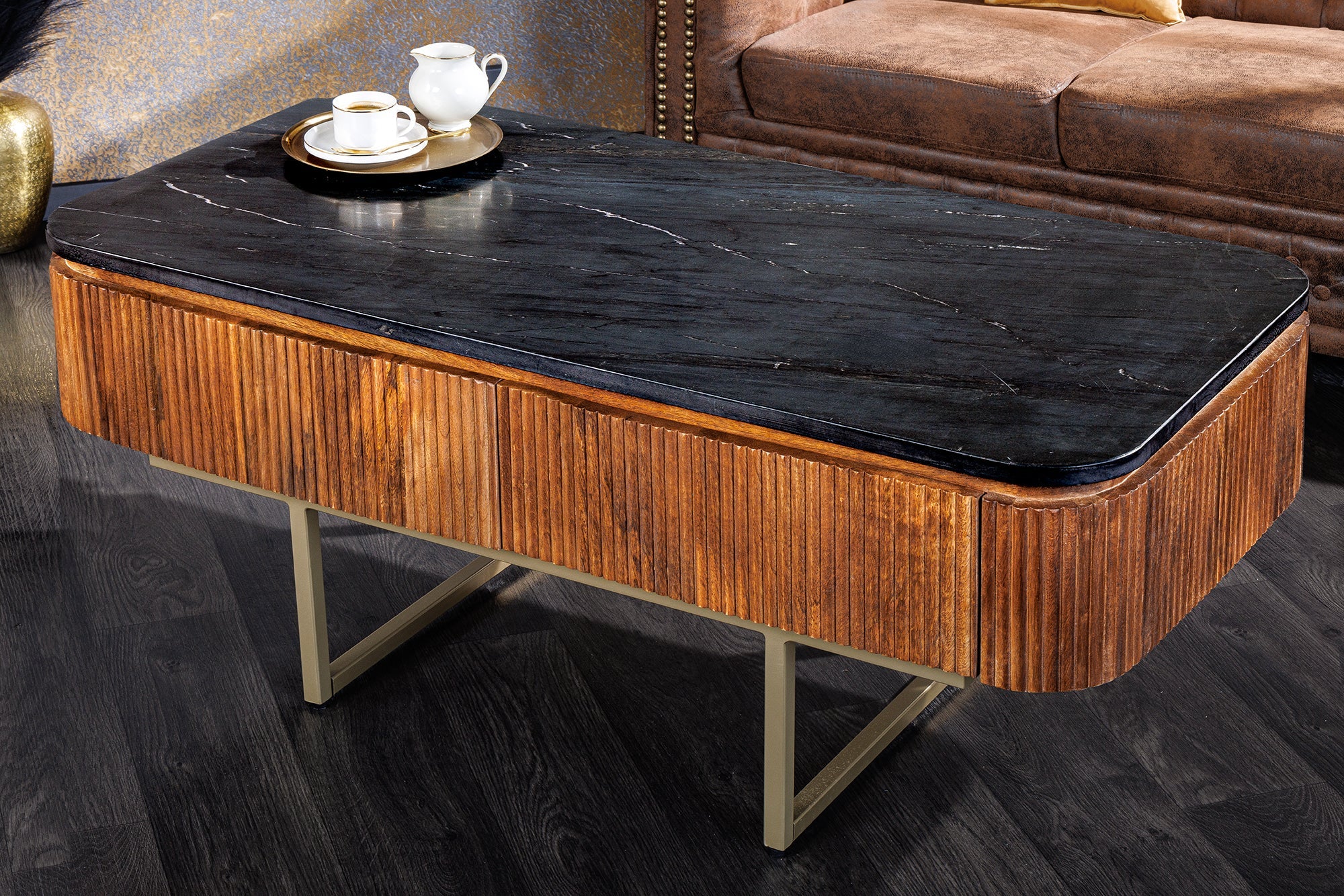 Invicta Masă cafea GATSBY - 110cm | Mango, Marmură, Negru | 110x46x53 cm