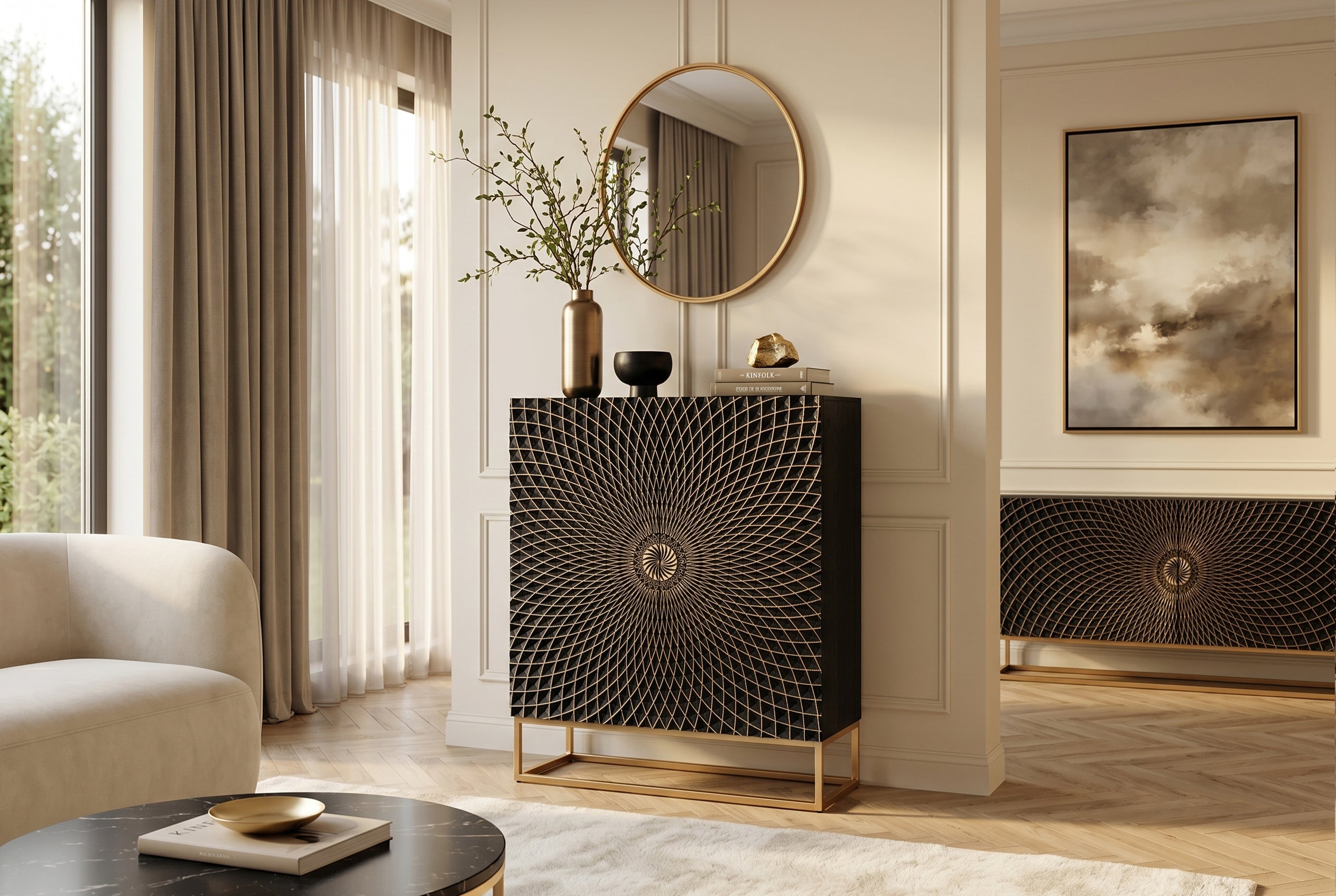 Invicta Vitrină înaltă ILLUSION - 120cm | Mango, Negru | 100x120x38 cm