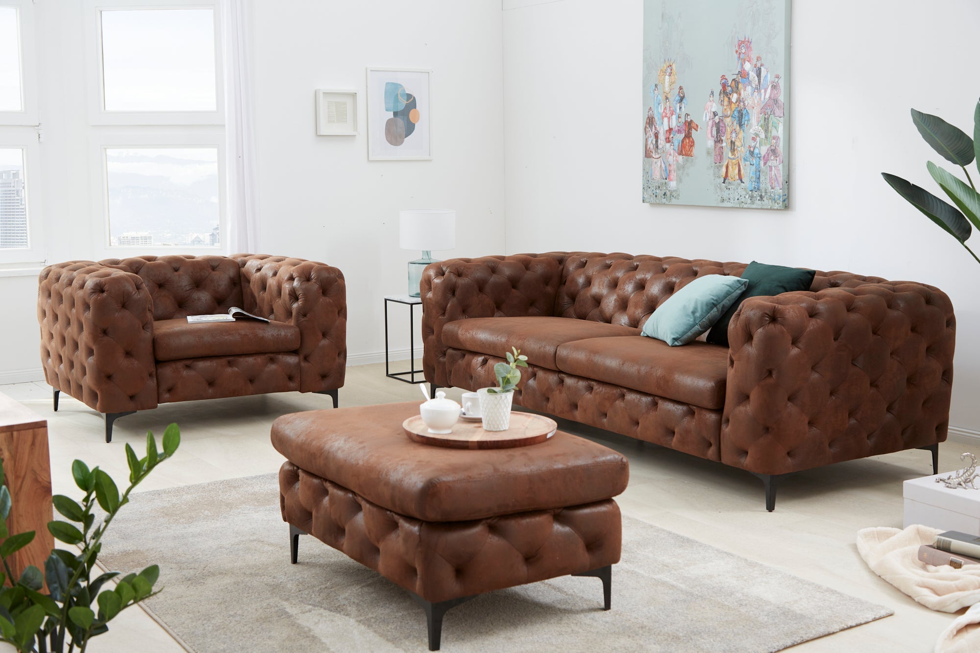 Invicta Canapea MODERN BAROCK - 240cm, 3 Locuri | Microfibră, Maro | 235x72x95 cm