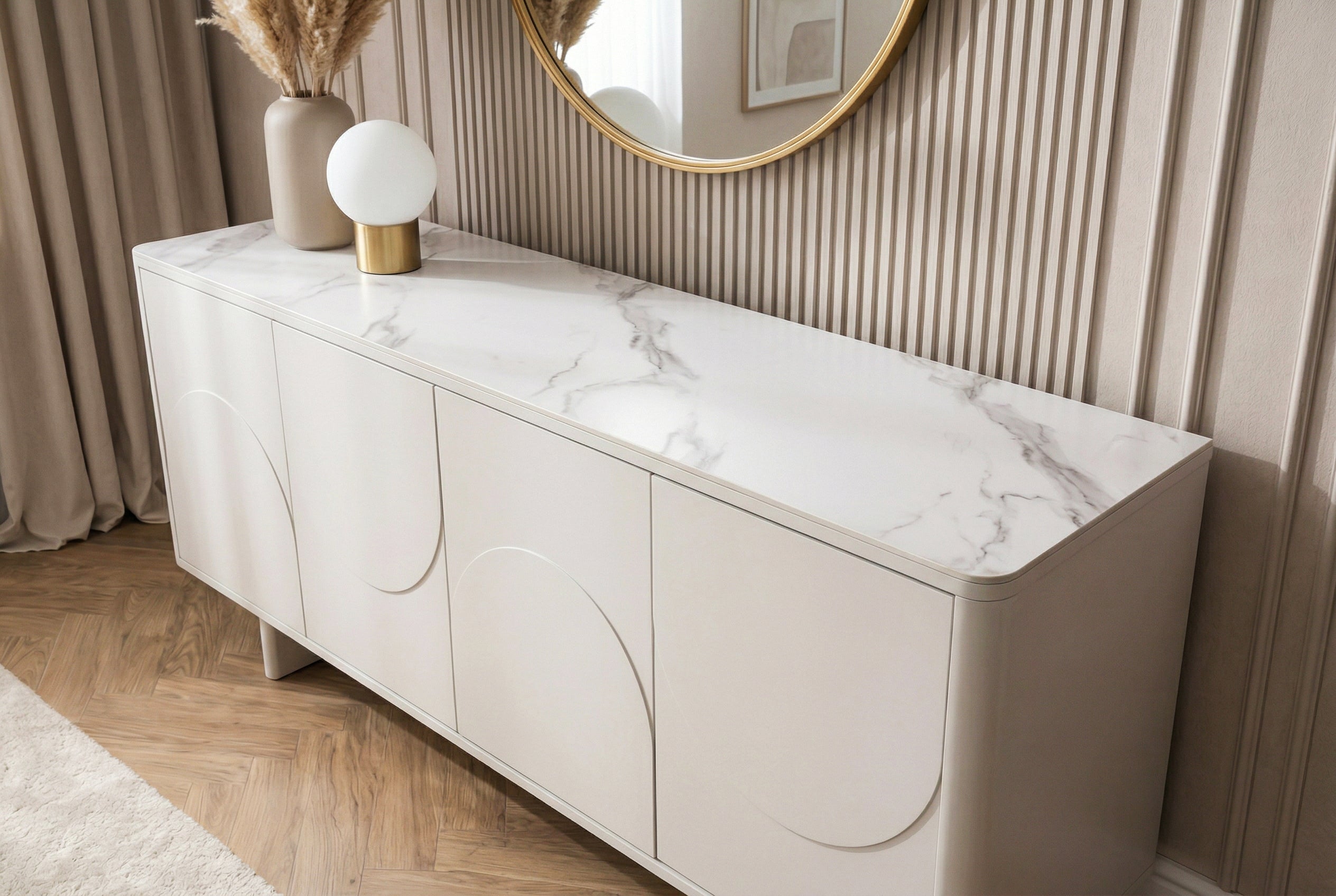 Invicta Comodă SAVOY - 180cm | Marmură, Alb | 180x76x40 cm