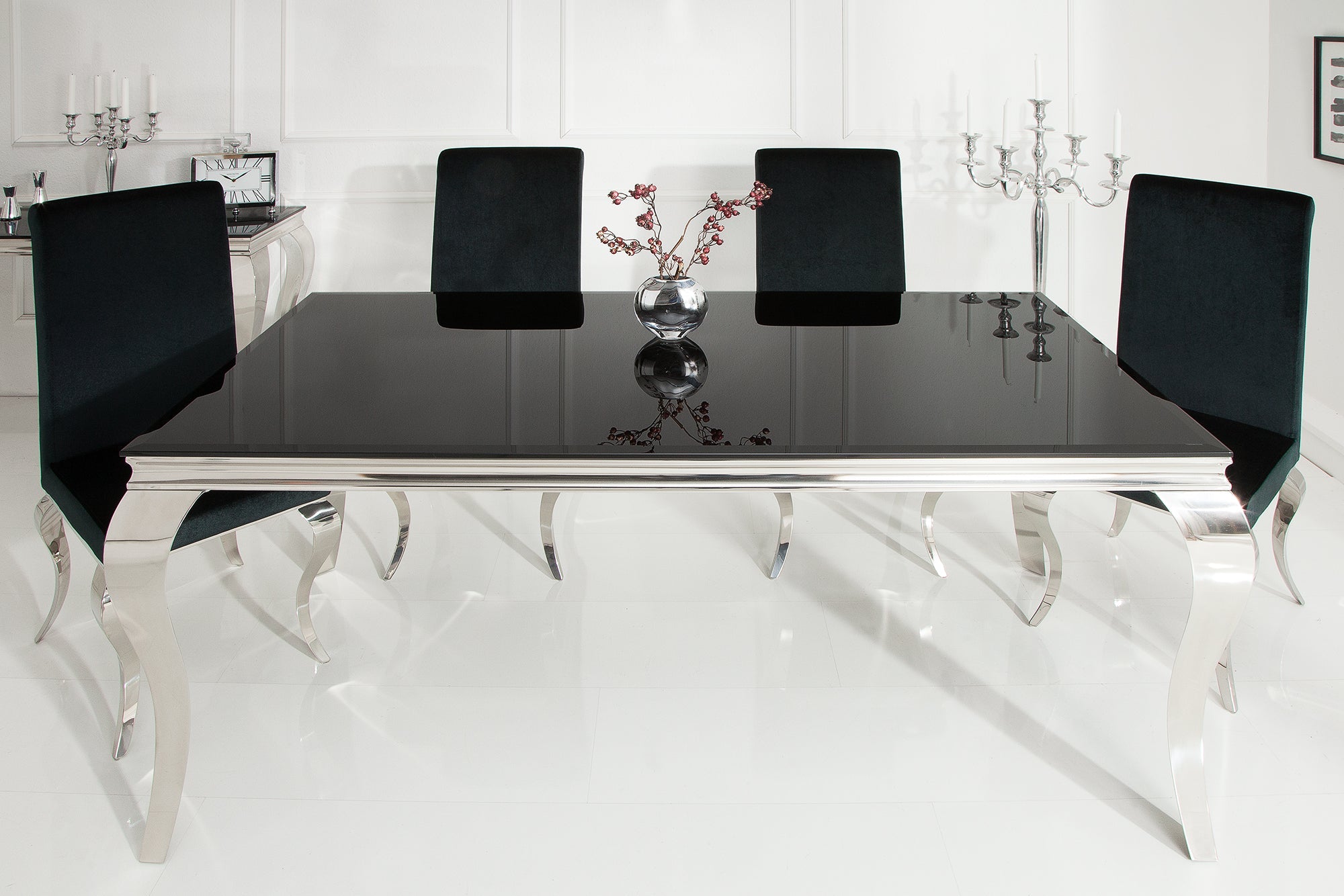 Masă dining MODERN BAROCK 180cm, sticlă securizată neagră