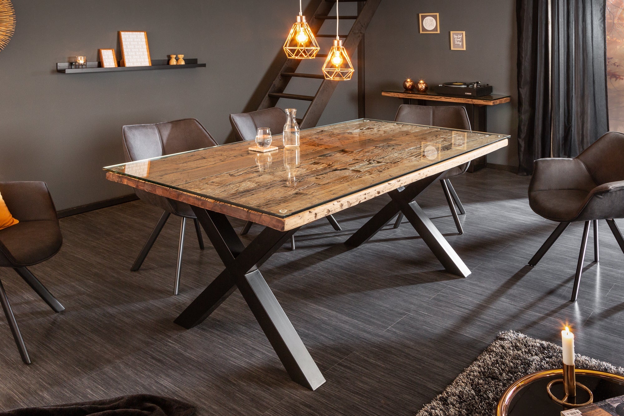 Invicta Masă dining BARRACUDA - 180cm | Sticlă, Natural | 180x75x100 cm