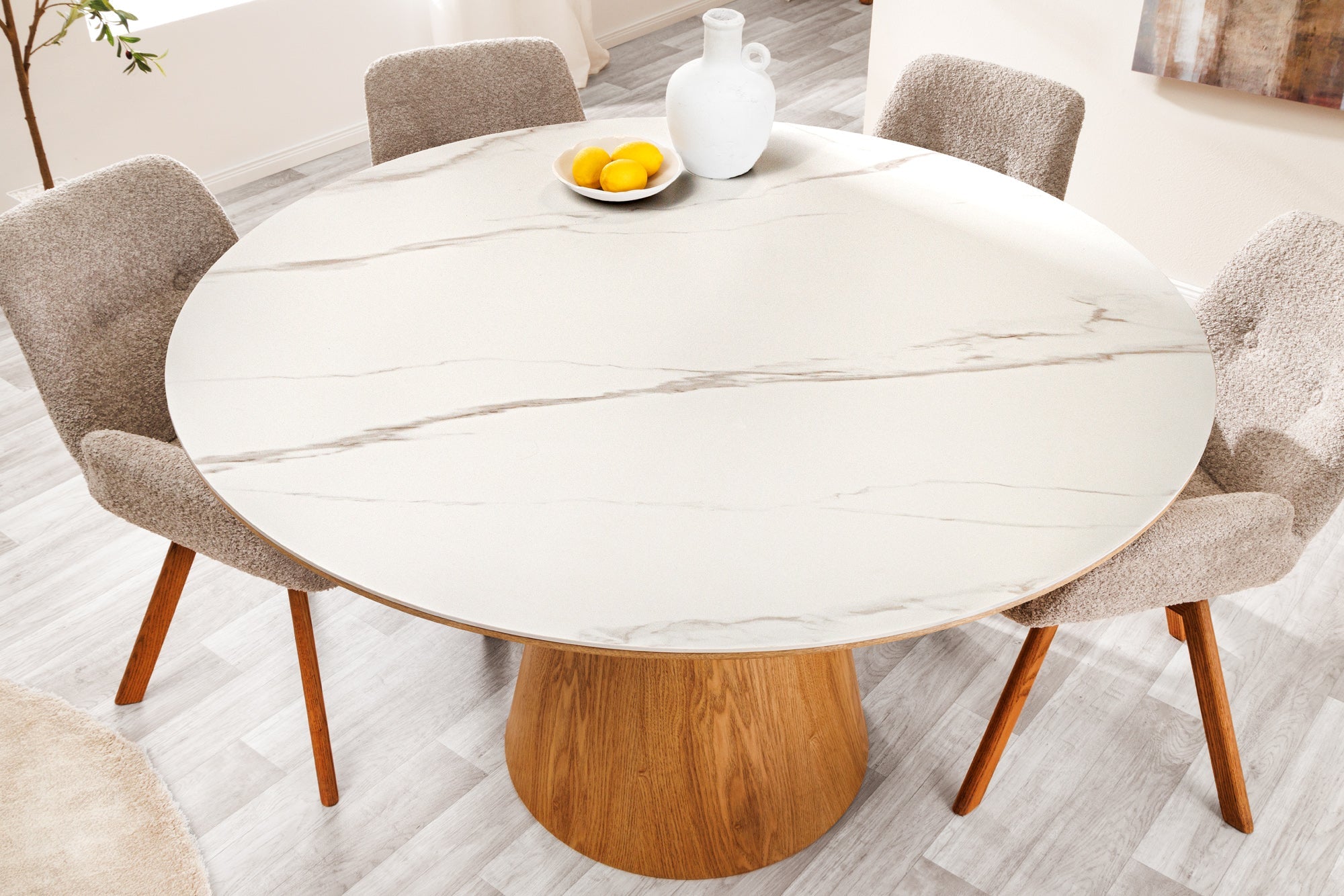 Invicta Masă dining UNIQUE - 120cm | Stejar, Marmură, Alb | 120x75x120 cm