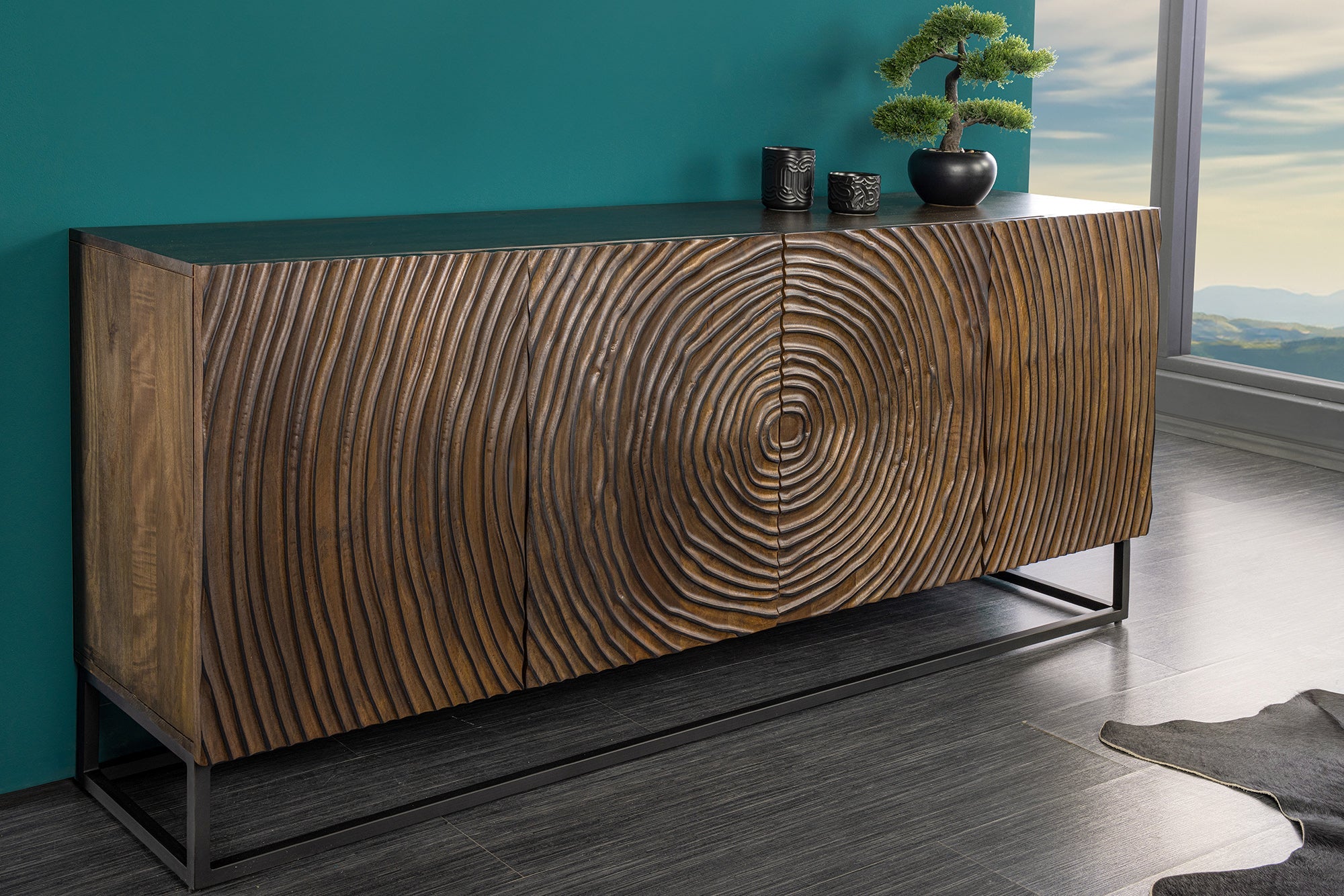 Invicta Comodă ZEN CIRCLE - 180cm | Mango, Negru | 177x75x38 cm