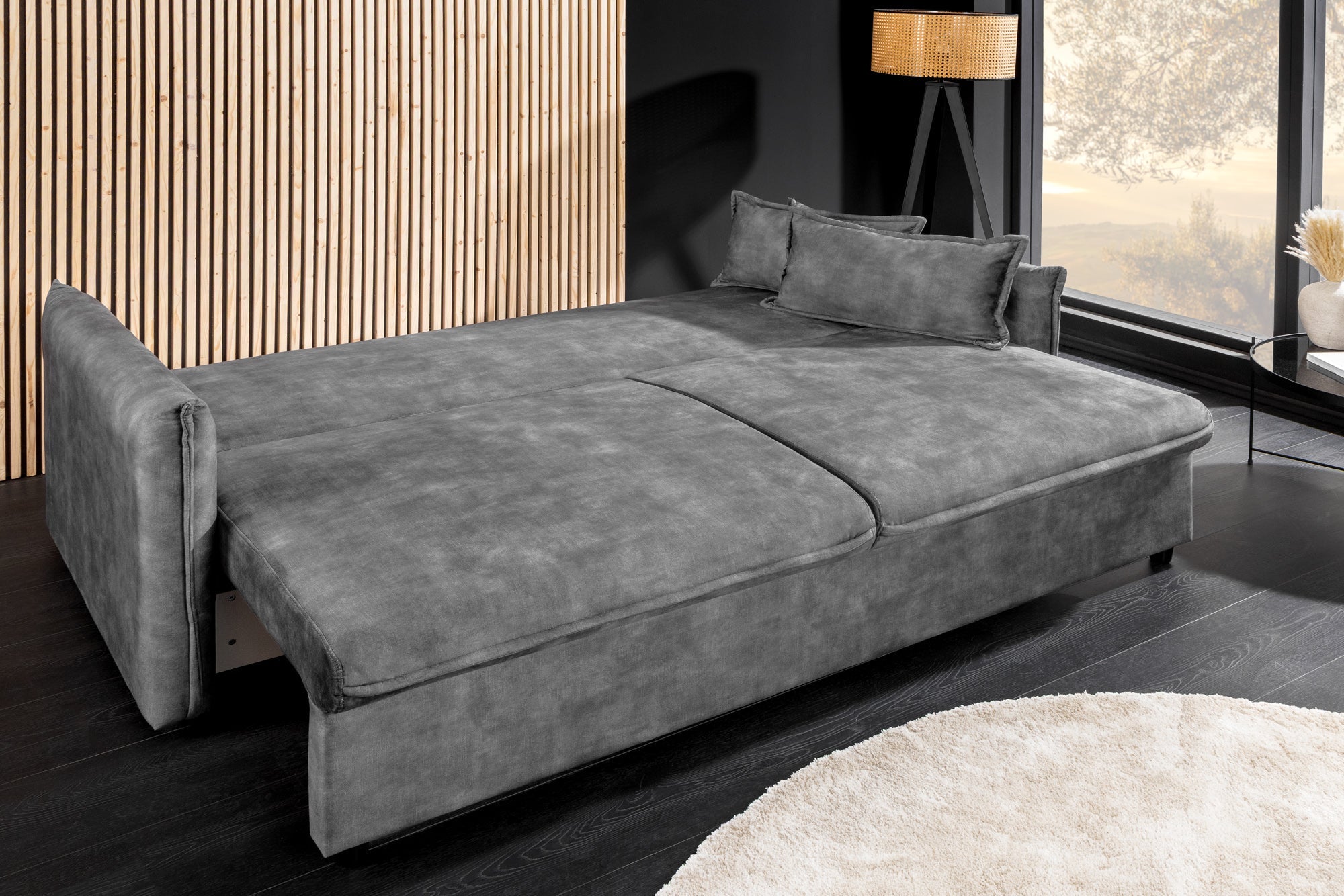 Invicta Canapea extensibilă APARTMENT - 215cm, 3 Locuri | Catifea, Gri | 215x90x100 cm