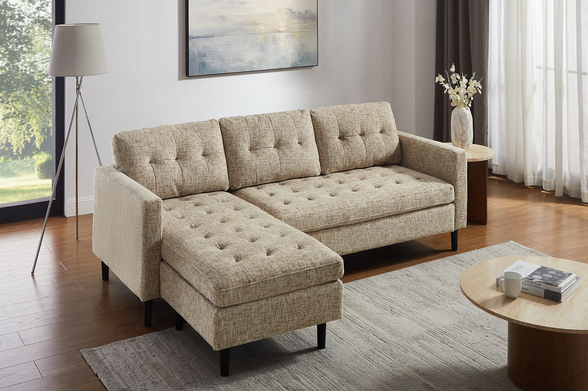Invicta Canapea STOCKHOLM - 220cm, 3 Locuri | Țesătură Texturată, Bej | 220x90x85 cm