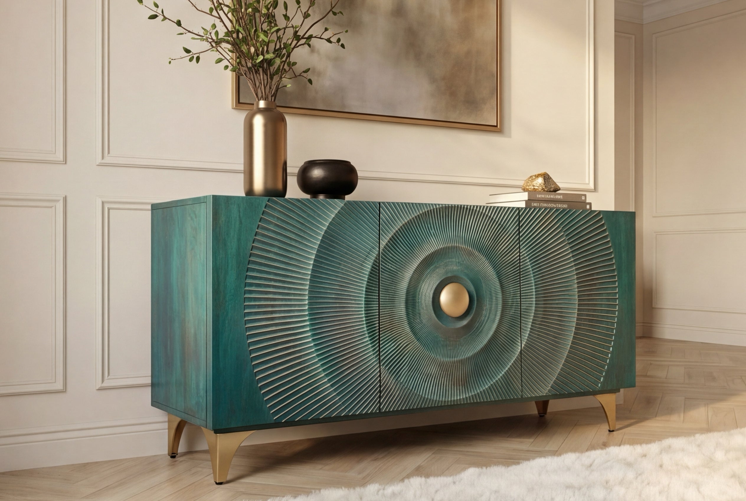 Invicta Comodă GOLDEN SUNSET - 140cm | Mango, Auriu | 140x75x38 cm