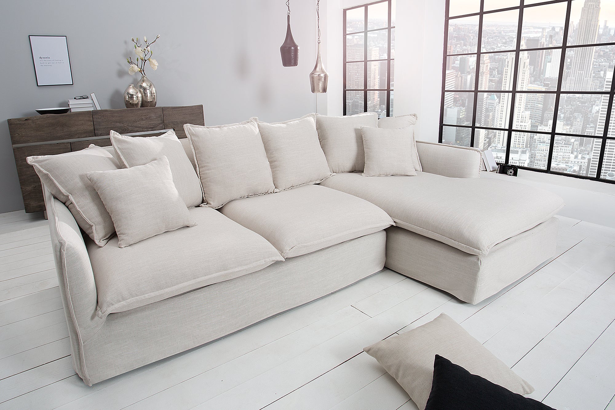 Invicta Canapea HEAVEN - 255cm | Țesătură Texturată, In, Natural | 255x80x160 cm