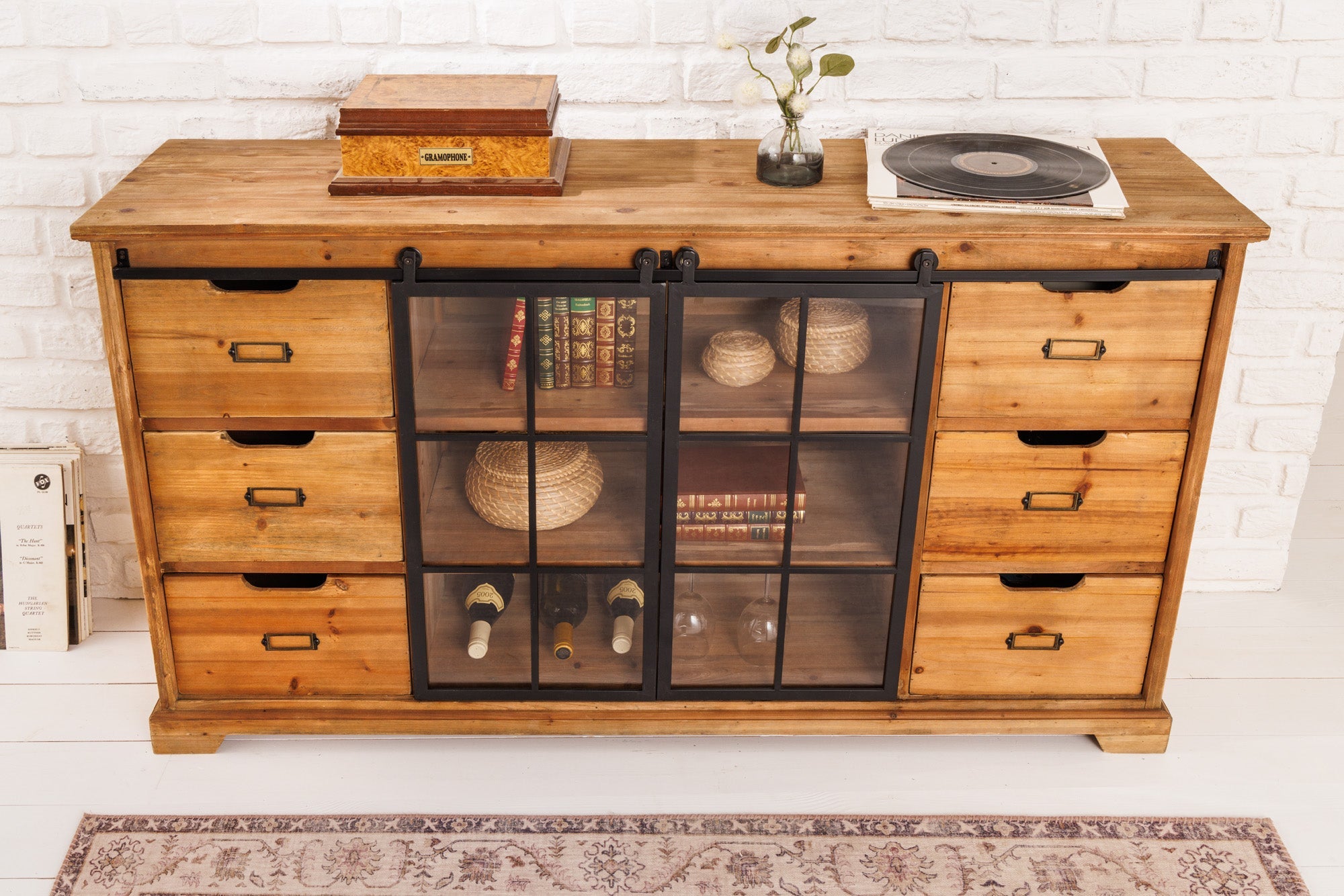 Invicta Comodă HERITAGE - 150cm | Pin, Sticlă | 148x83x40 cm