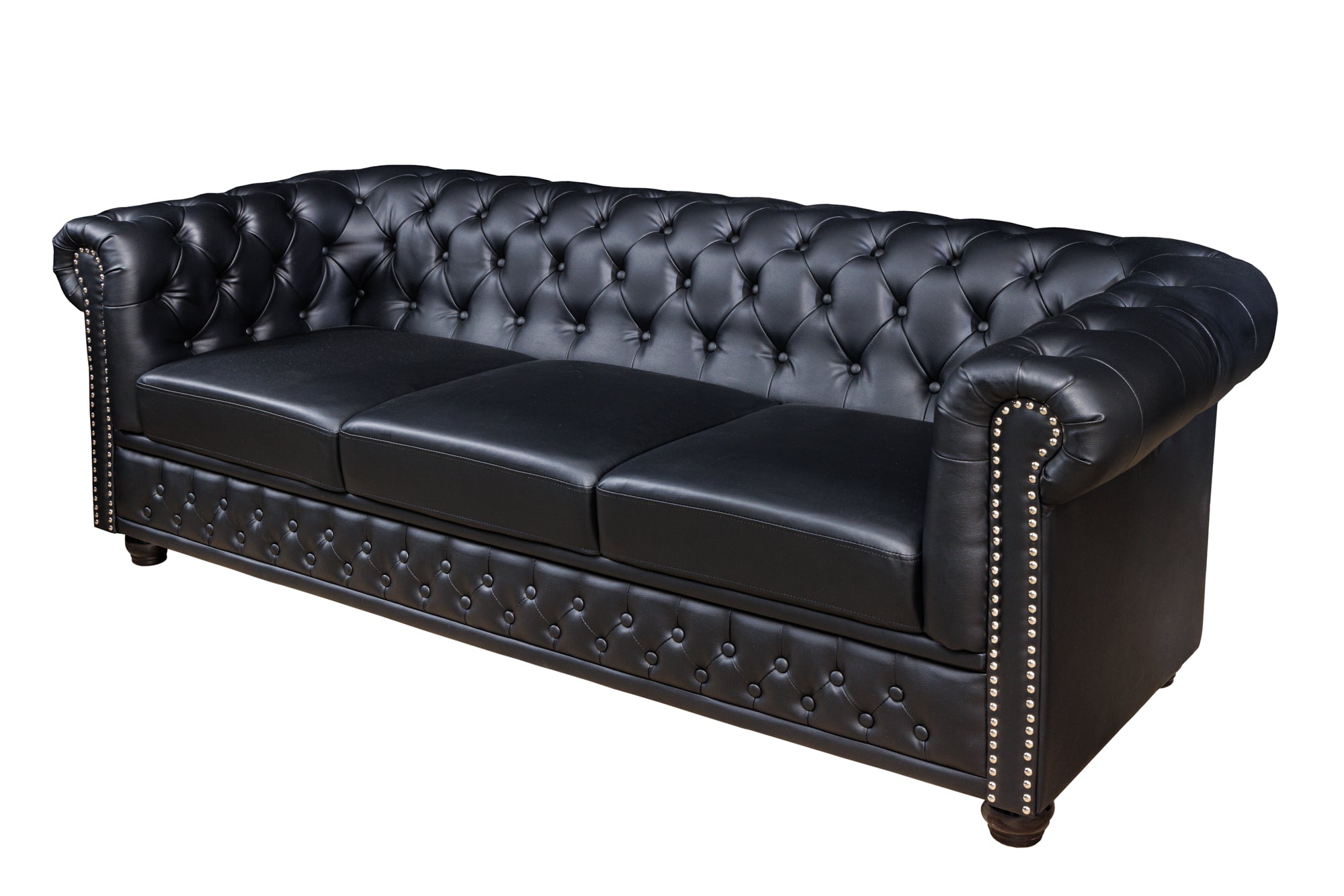 Invicta Canapea CHESTERFIELD - 205cm, 3 Locuri | Negru | 205x73x85 cm