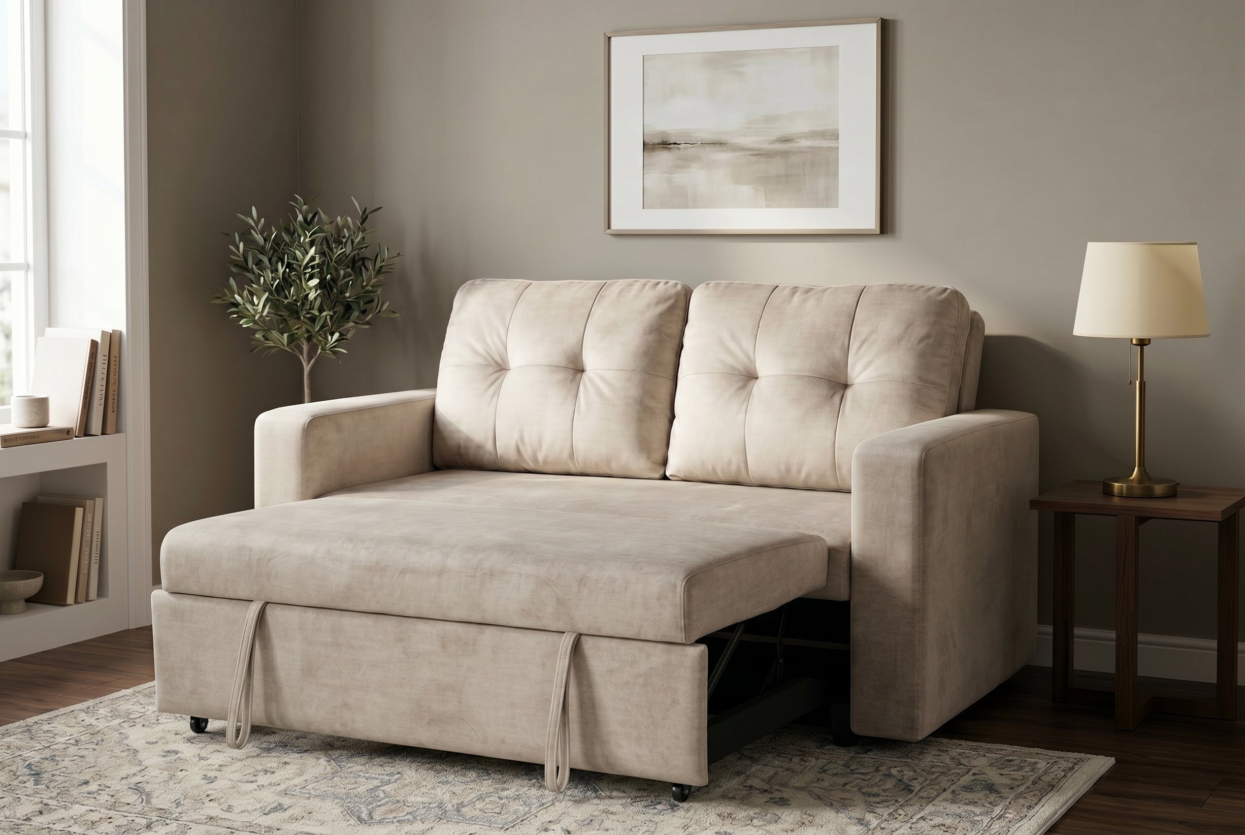 Invicta Canapea extensibilă SMART - 140cm, 2 Locuri | Catifea, Bej | 142x82x86 cm