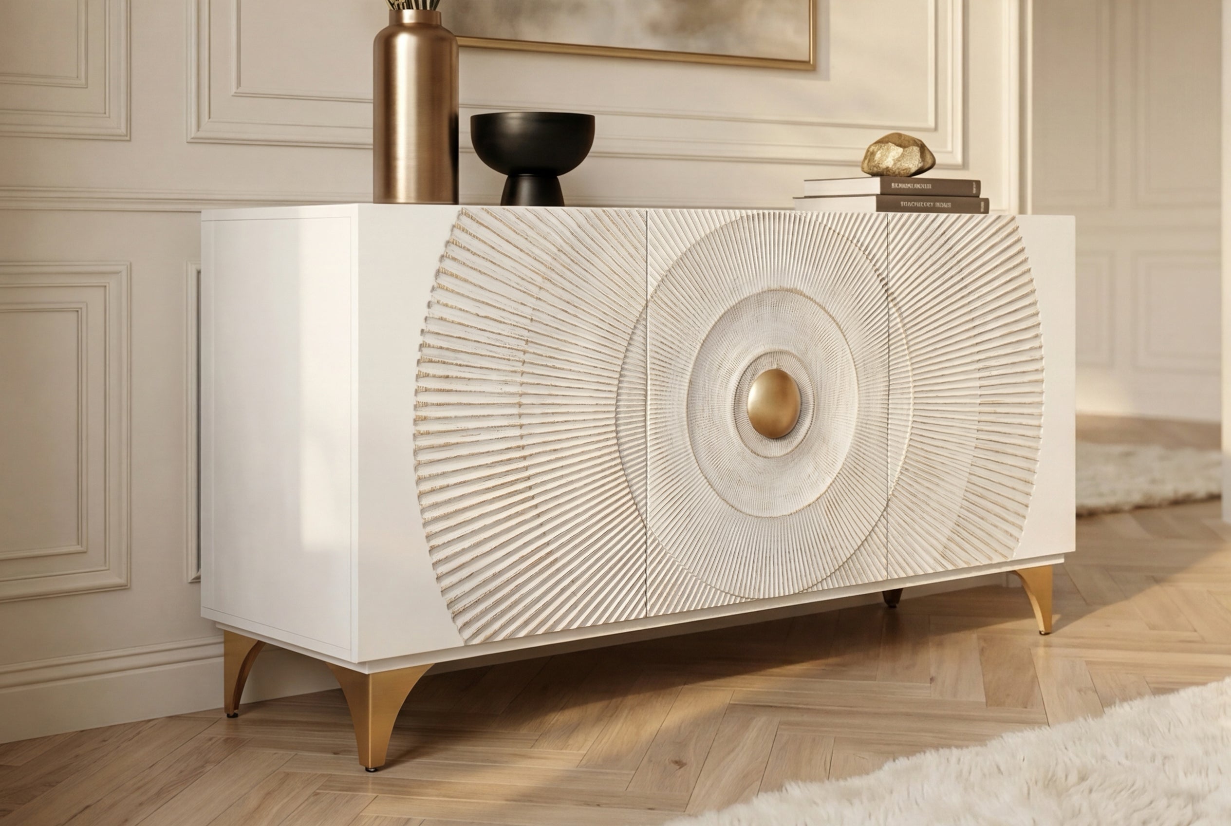 Invicta Comodă GOLDEN SUNSET - 140cm | Mango, Alb | 140x75x38 cm