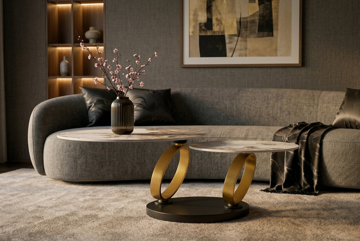 Invicta Masă cafea DANCING RINGS | Auriu | 135x43x80 cm