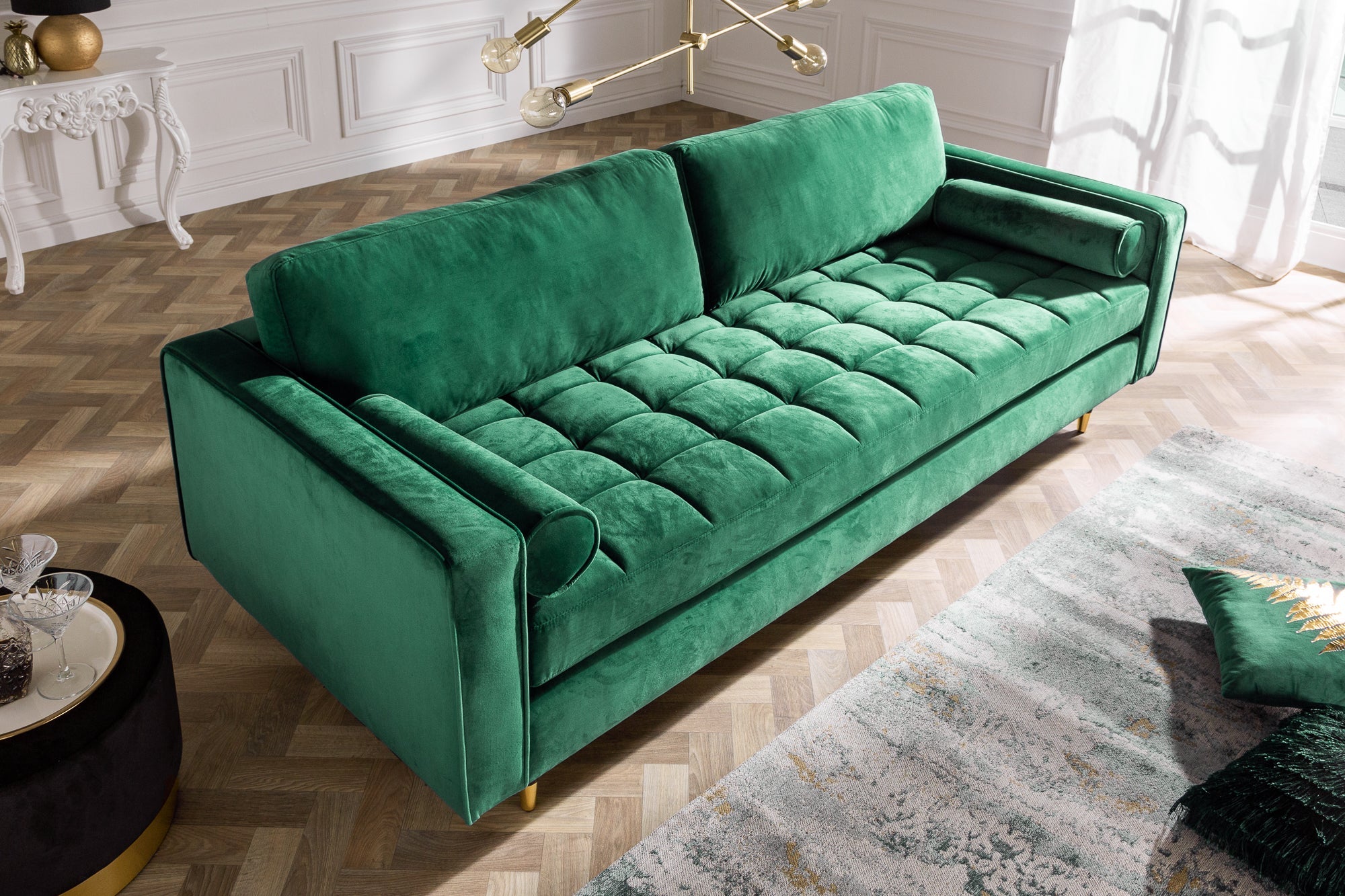 Invicta Canapea COZY VELVET - 220cm, 3 Locuri | Catifea, Verde | 220x90x85 cm