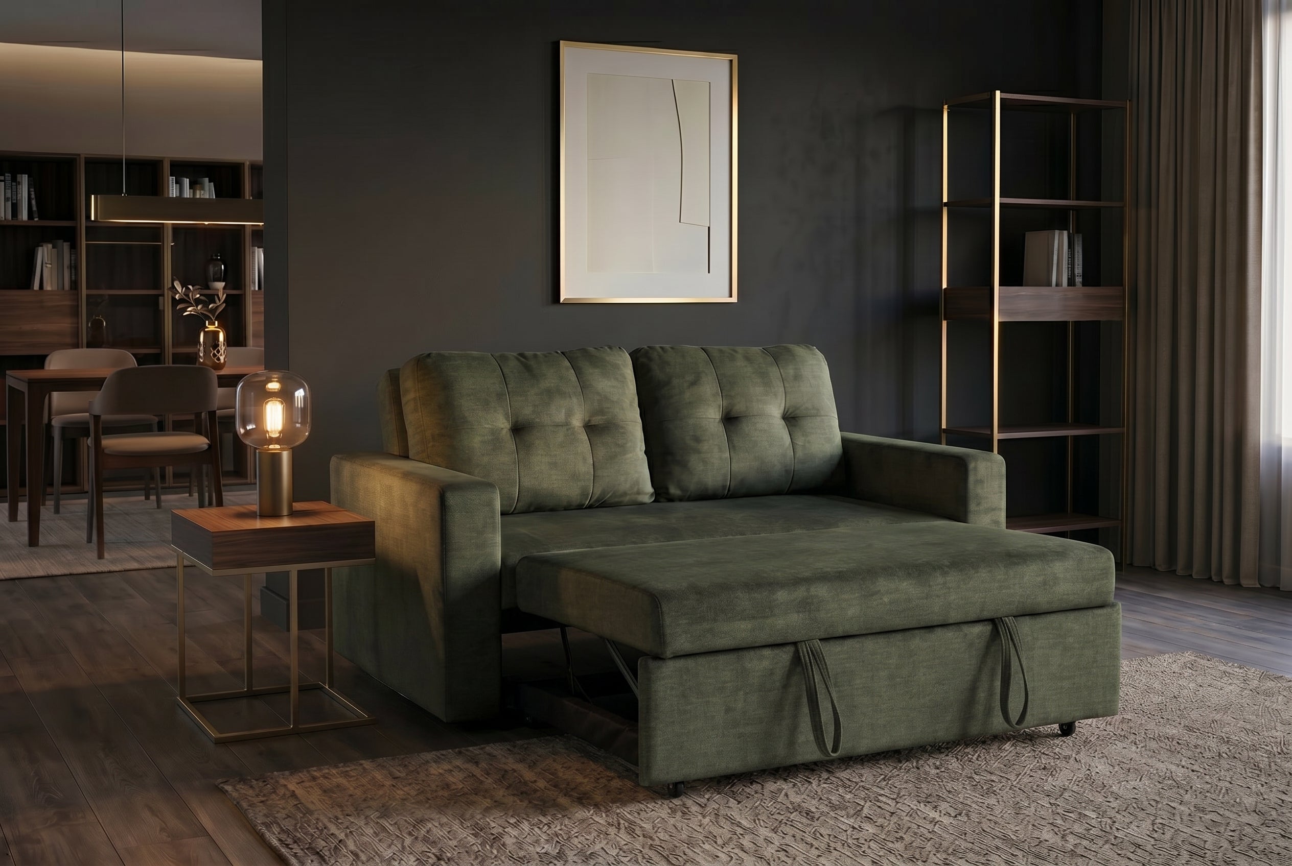 Invicta Canapea extensibilă SMART - 140cm, 2 Locuri | Catifea, Verde | 142x82x86 cm