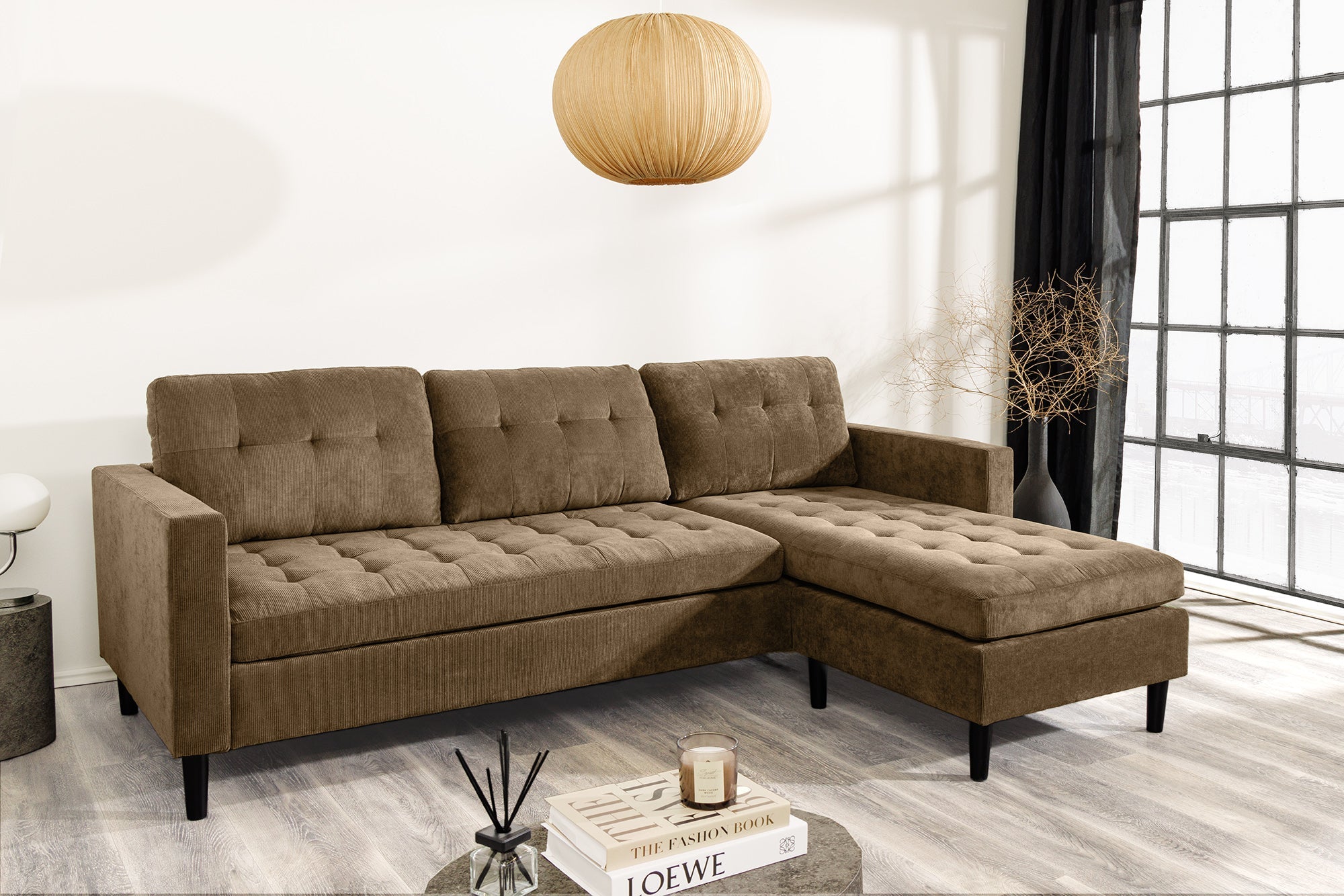 Invicta Canapea STOCKHOLM - 220cm, 3 Locuri | Țesătură Cord, Maro | 220x90x85 cm