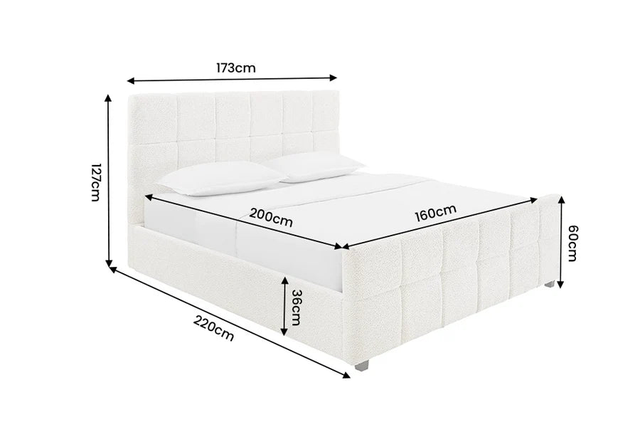 Pat Tapițat Invicta Interior PRESTIGE 160x200 cm, Țesătură Bouclé Crem, Somieră și Spațiu de Depozitare