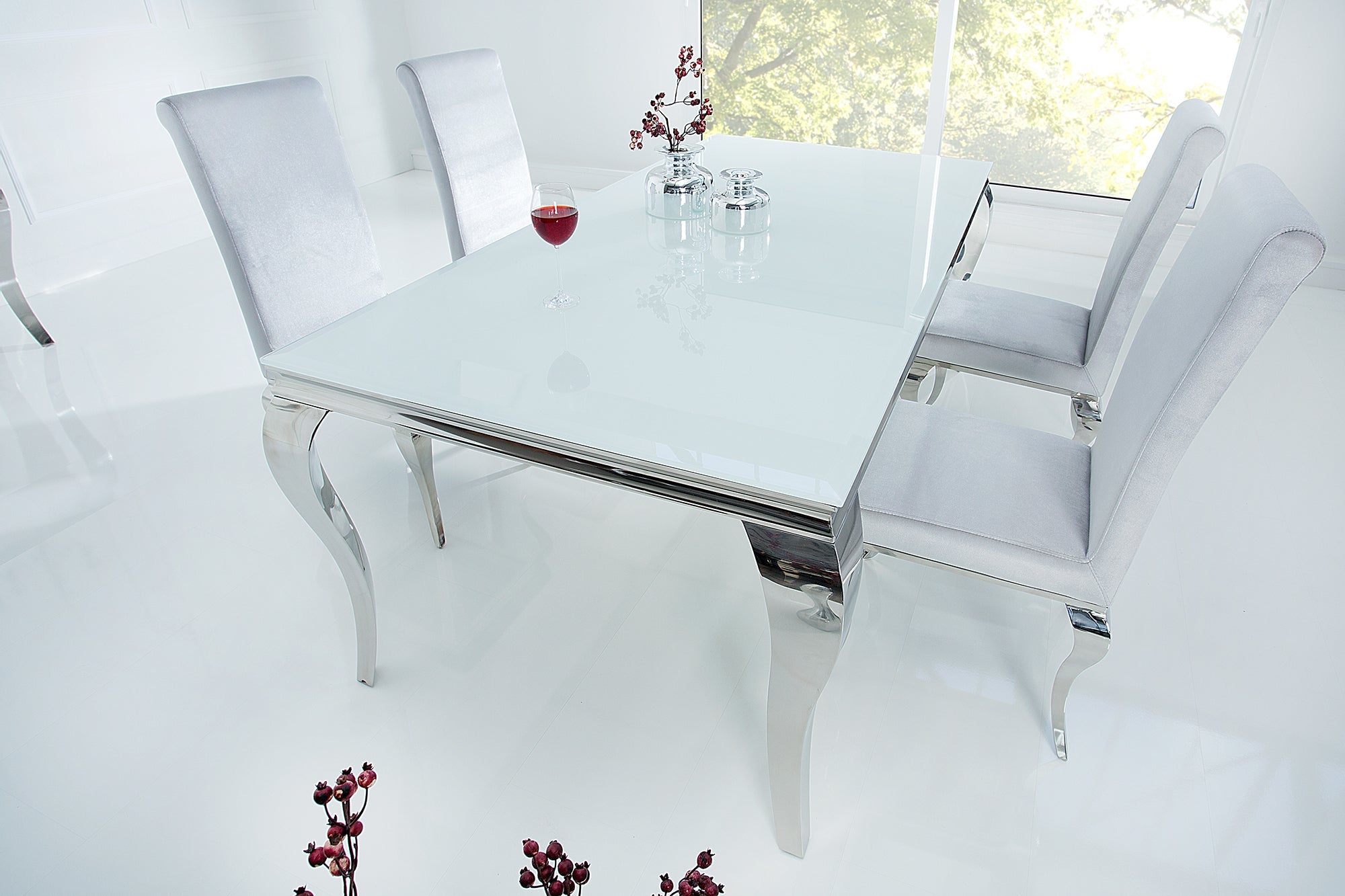 Invicta Masă dining MODERN BAROCK - 180cm | Sticlă, Alb | 180x75x90 cm