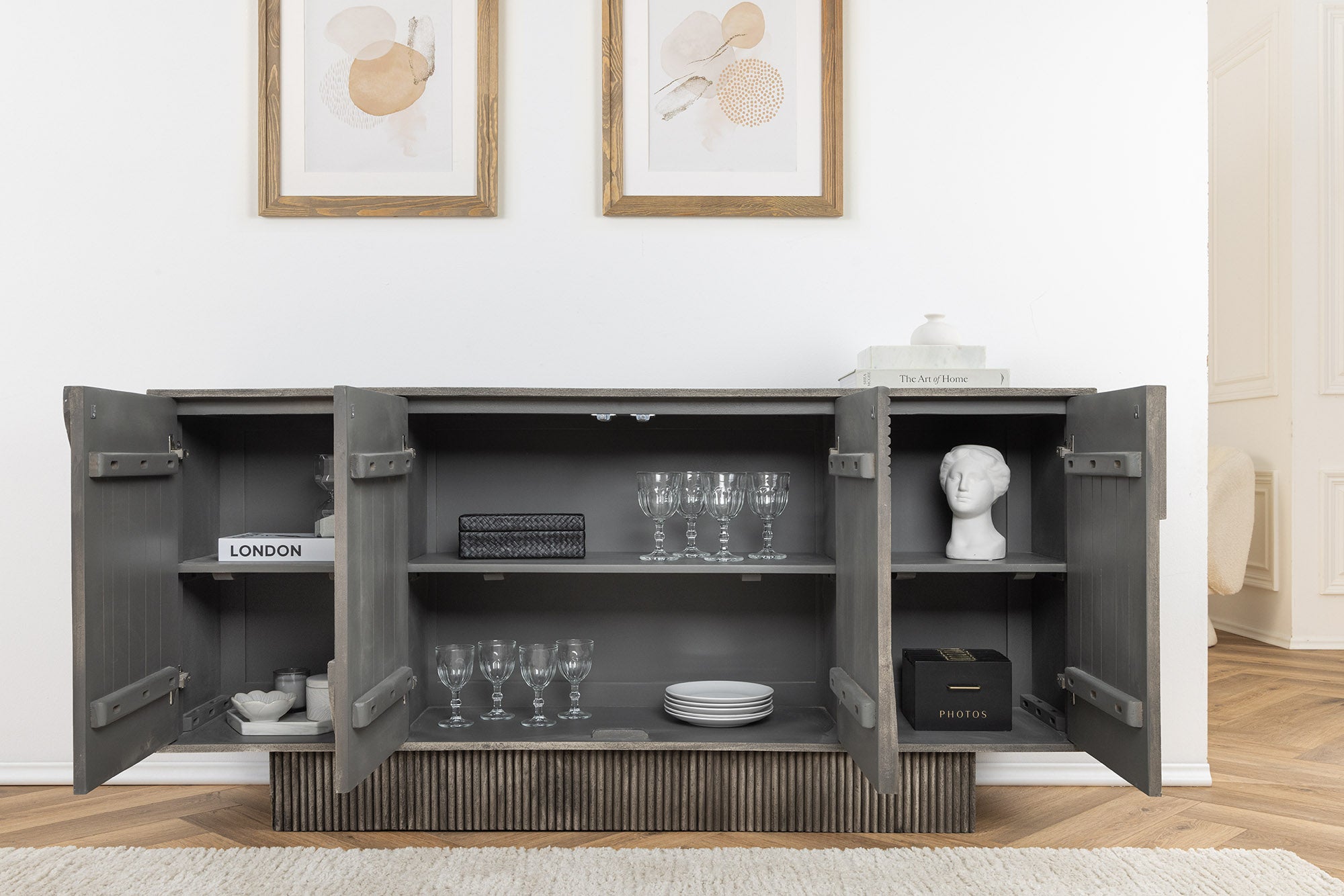 Invicta Comodă ART DECO - 170cm | Mango, Gri | 170x80x38 cm