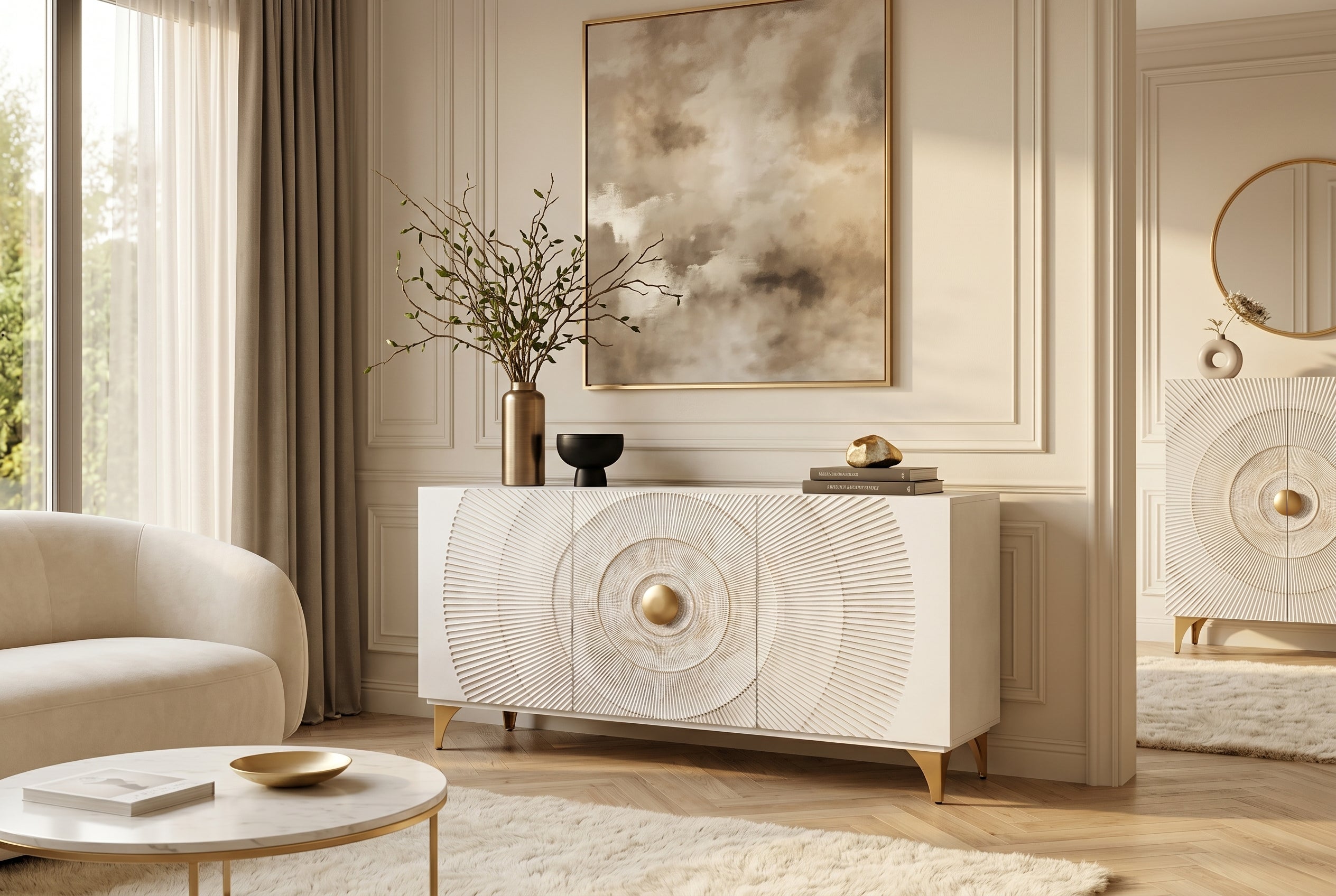 Invicta Comodă GOLDEN SUNSET - 140cm | Mango, Alb | 140x75x38 cm