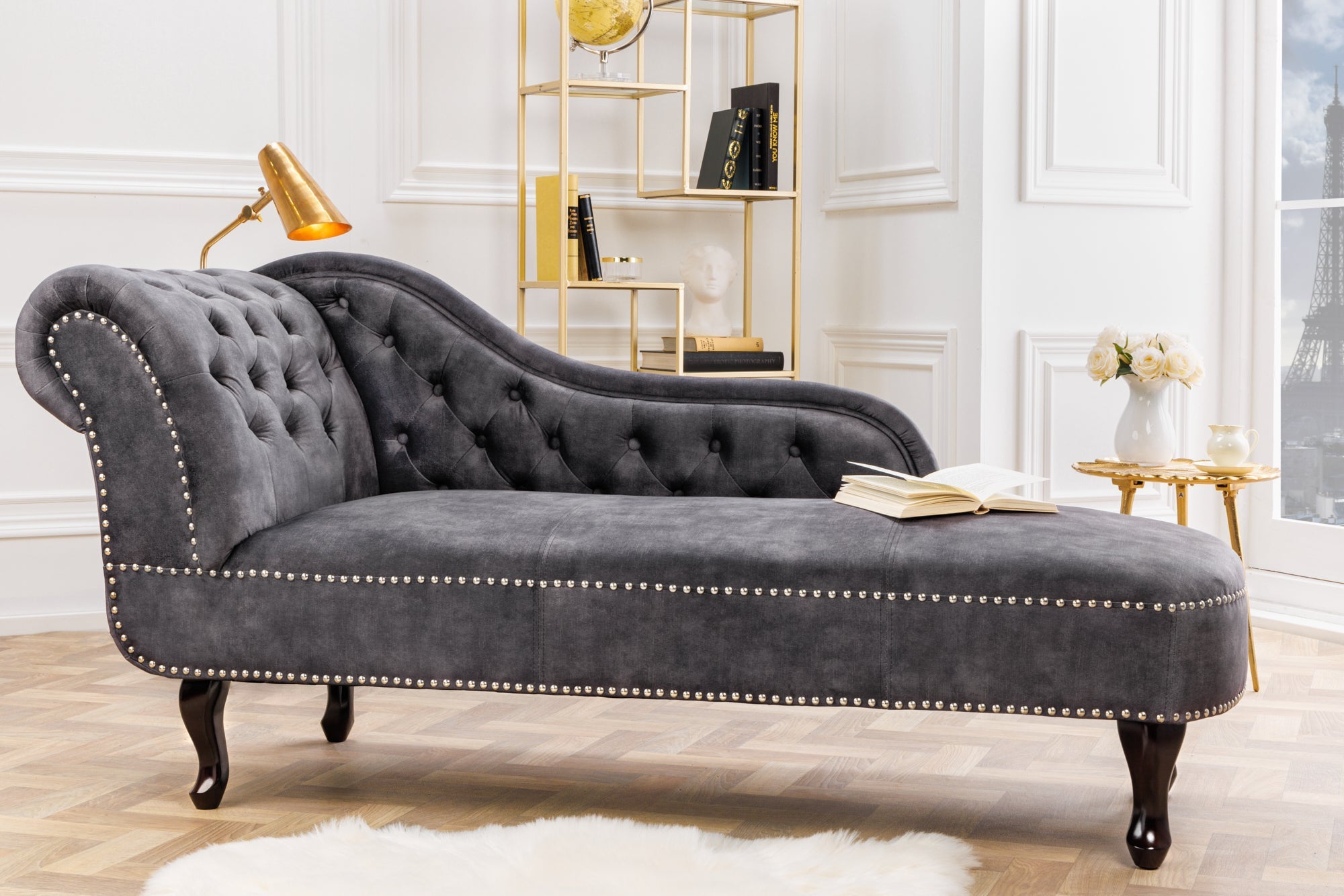 Invicta Mobilier CHESTERFIELD - 170cm | Catifea, Gri | 170x79x61 cm