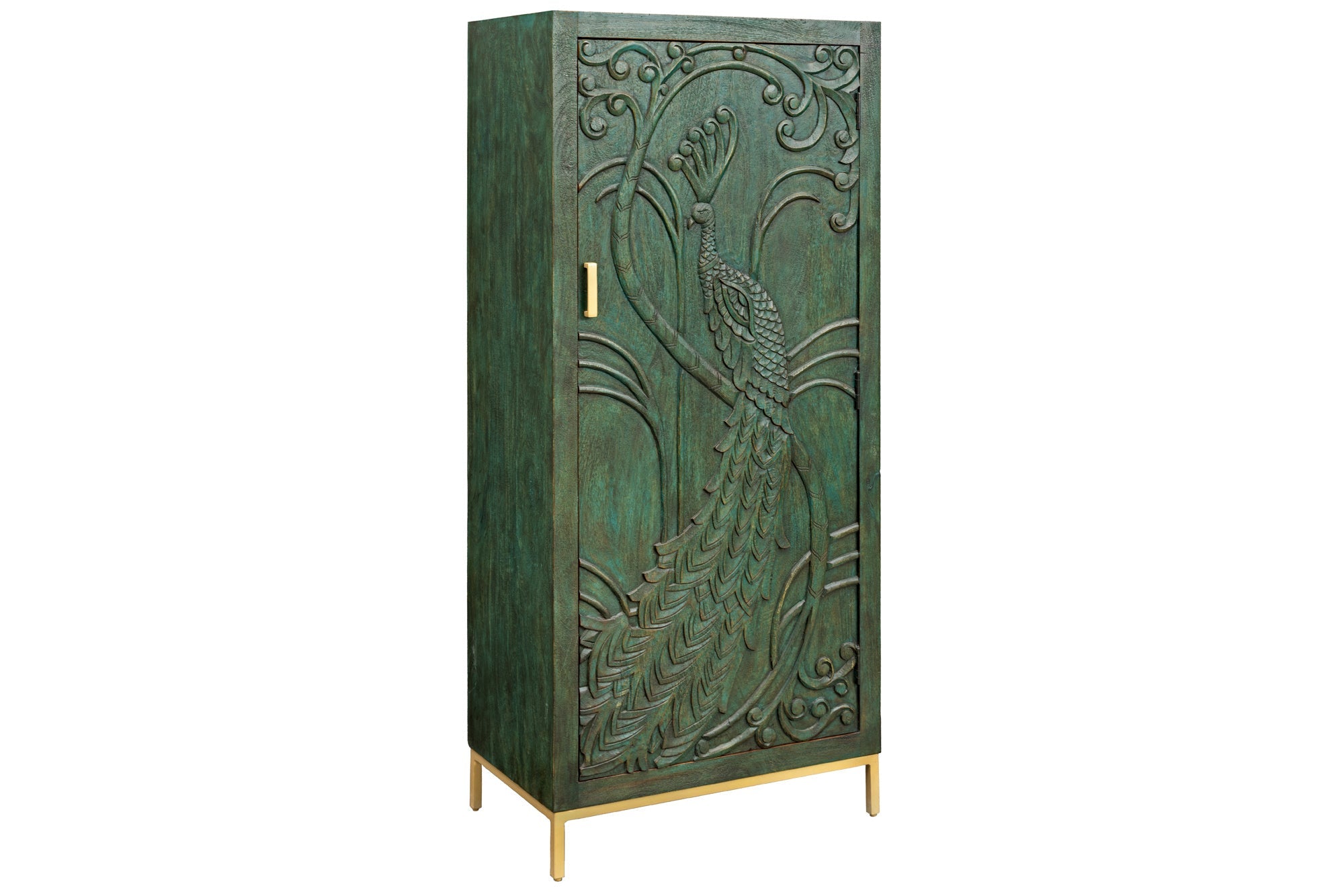 Invicta Vitrină înaltă PEACOCK - 170cm | Mango, Auriu | 72x166x45 cm