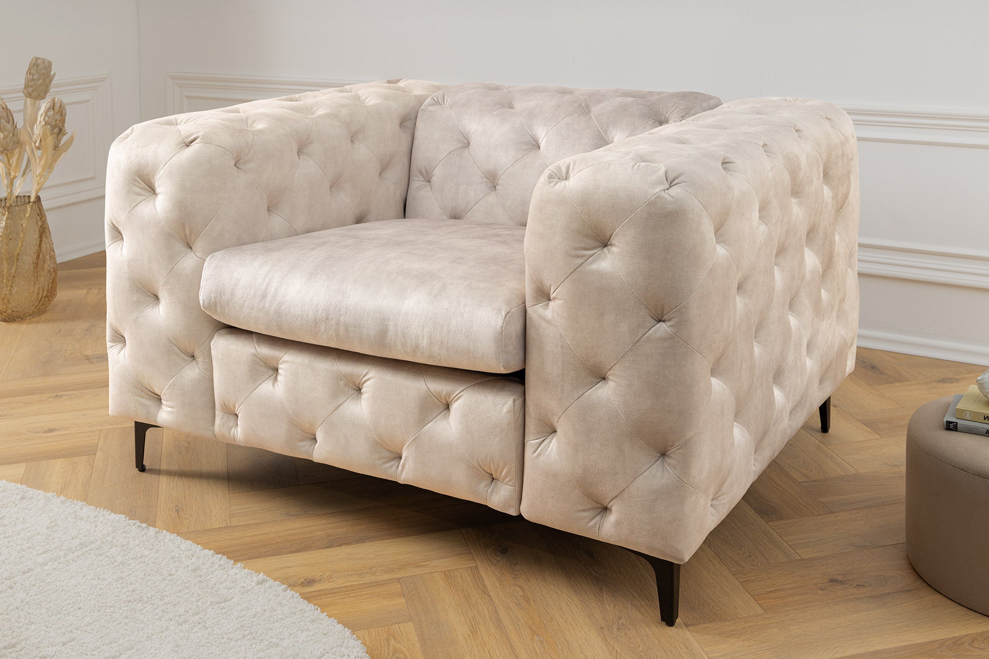 Invicta Fotoliu MODERN BAROCK - 120cm | Catifea, Bej | 120x70x100 cm