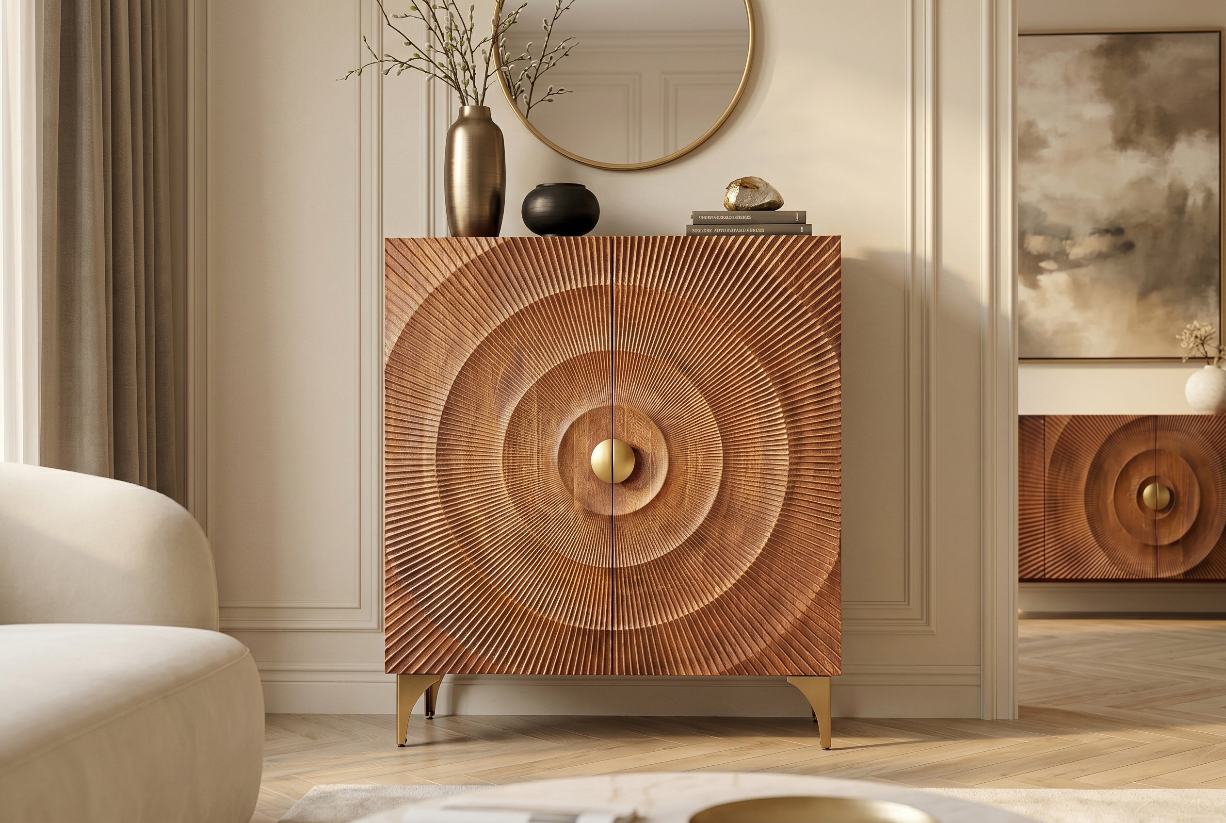 Invicta Vitrină înaltă GOLDEN SUNSET - 120cm | Mango, Maro | 100x120x38 cm