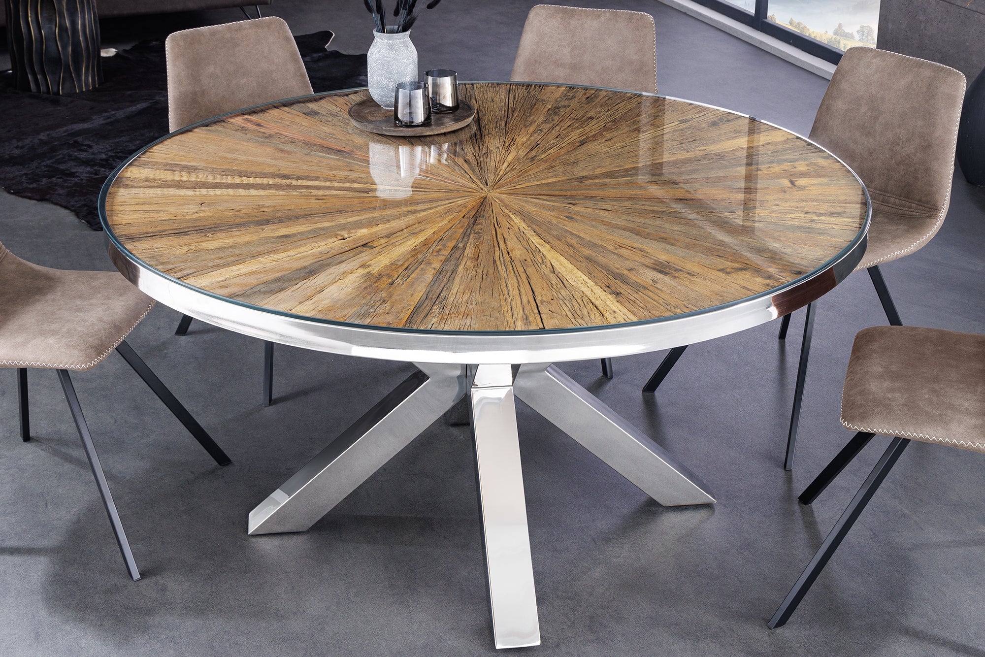Invicta Masă dining BARRACUDA - 120cm | Sticlă | 120x76x120 cm