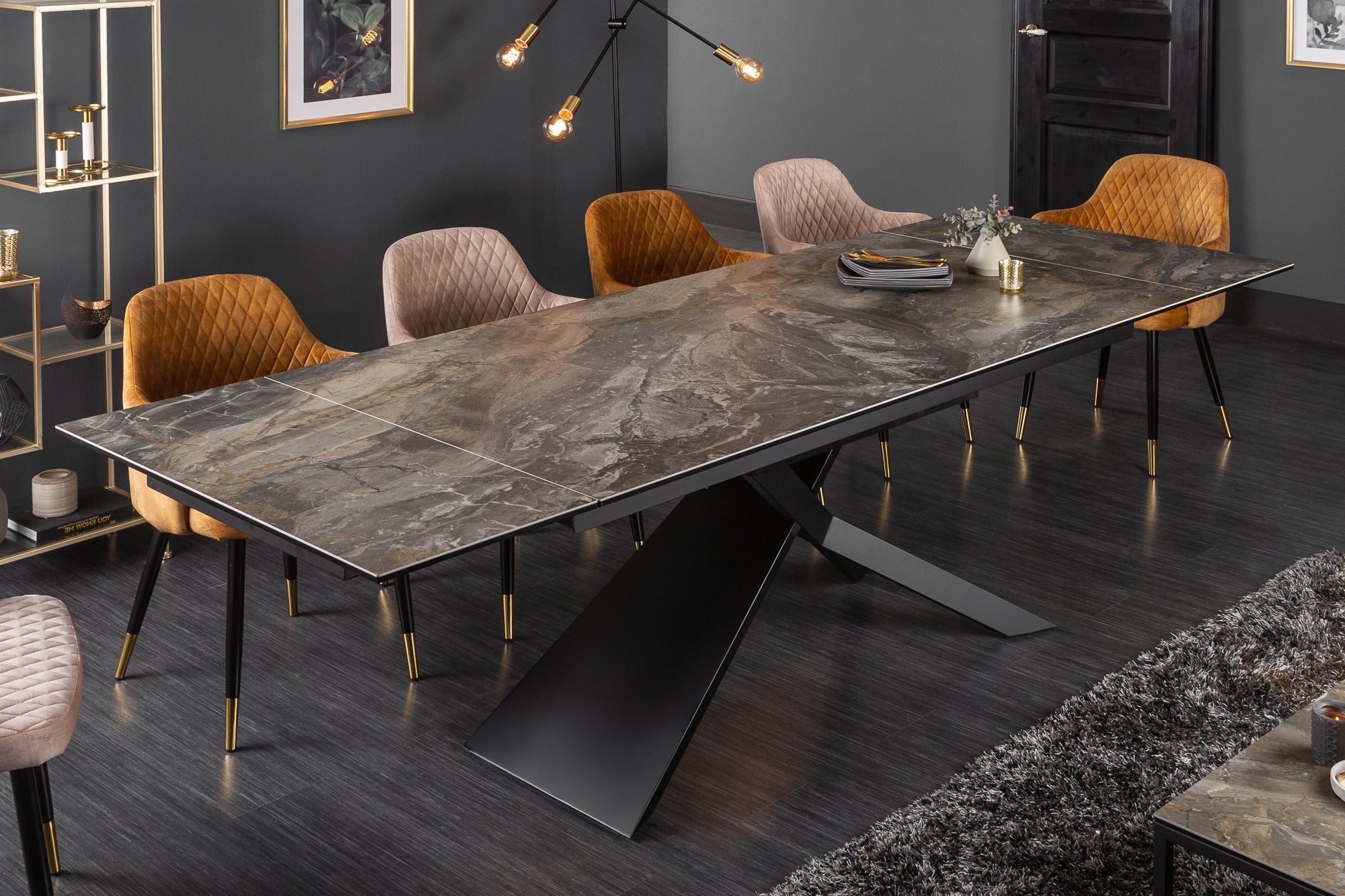 Invicta Masă dining EUPHORIA - 260cm | Marmură, Sticlă, Roșu | 180x77x90 cm