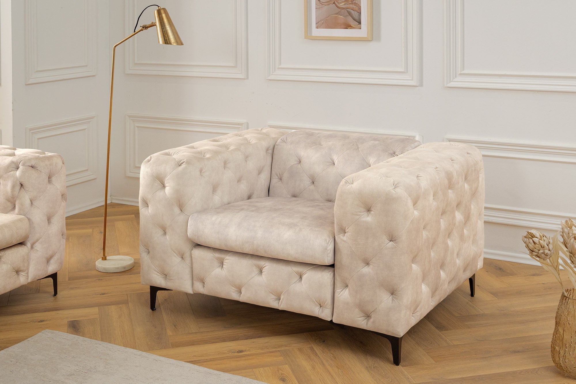 Invicta Fotoliu MODERN BAROCK - 120cm | Catifea, Bej | 120x70x100 cm