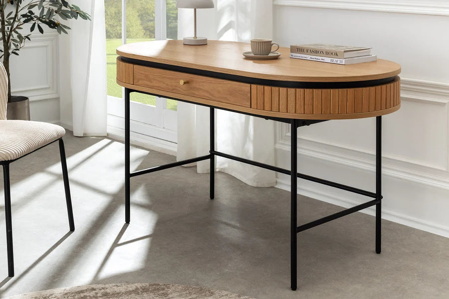Birou Invicta Interior ATELIER 120 cm, Lemn Furniruit cu Aspect de Stejar Natural și Cadru Metalic Negru