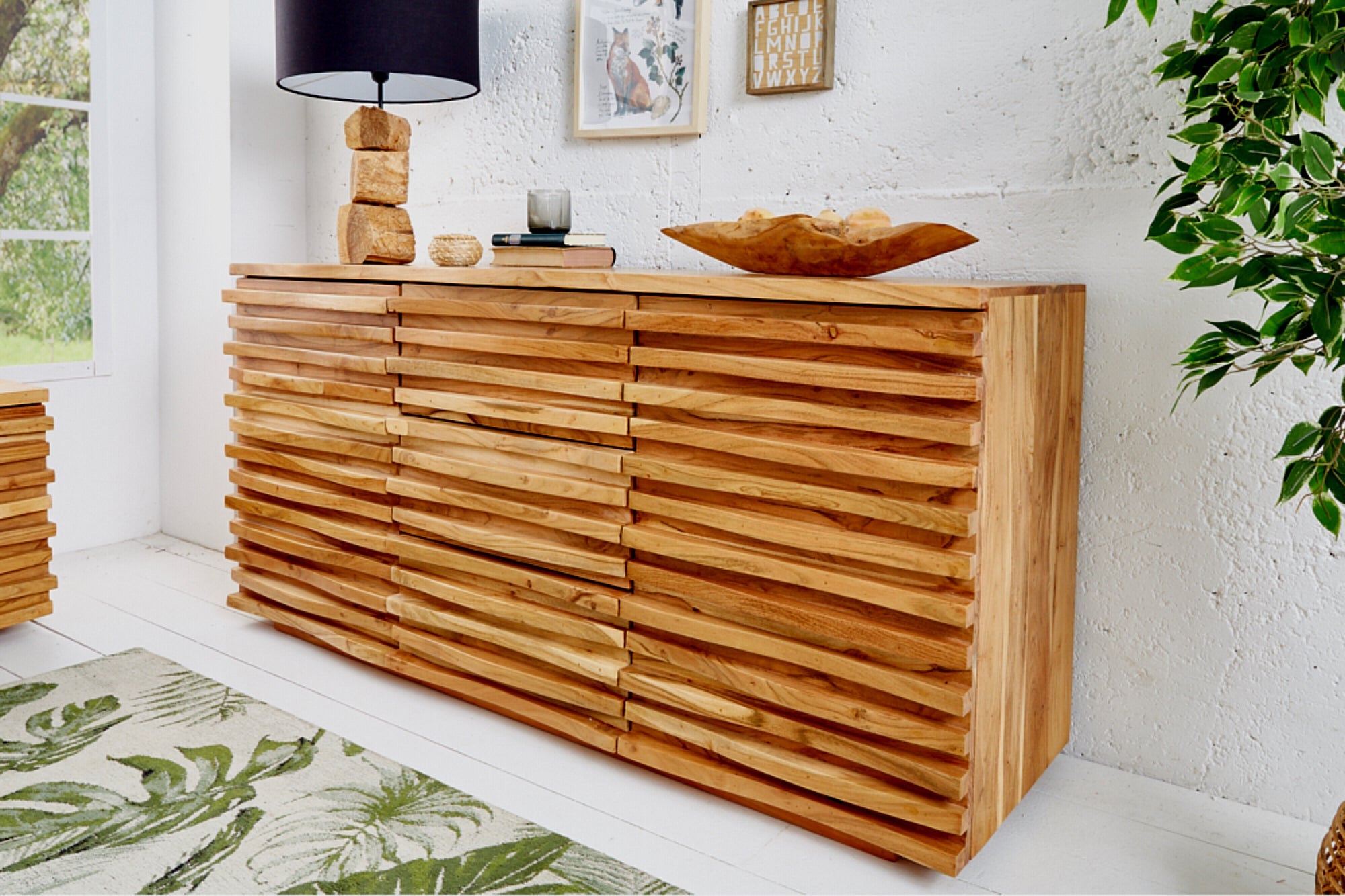 Invicta Comodă RELIEF - 160cm | Acacia, Natural | 160x75x38 cm