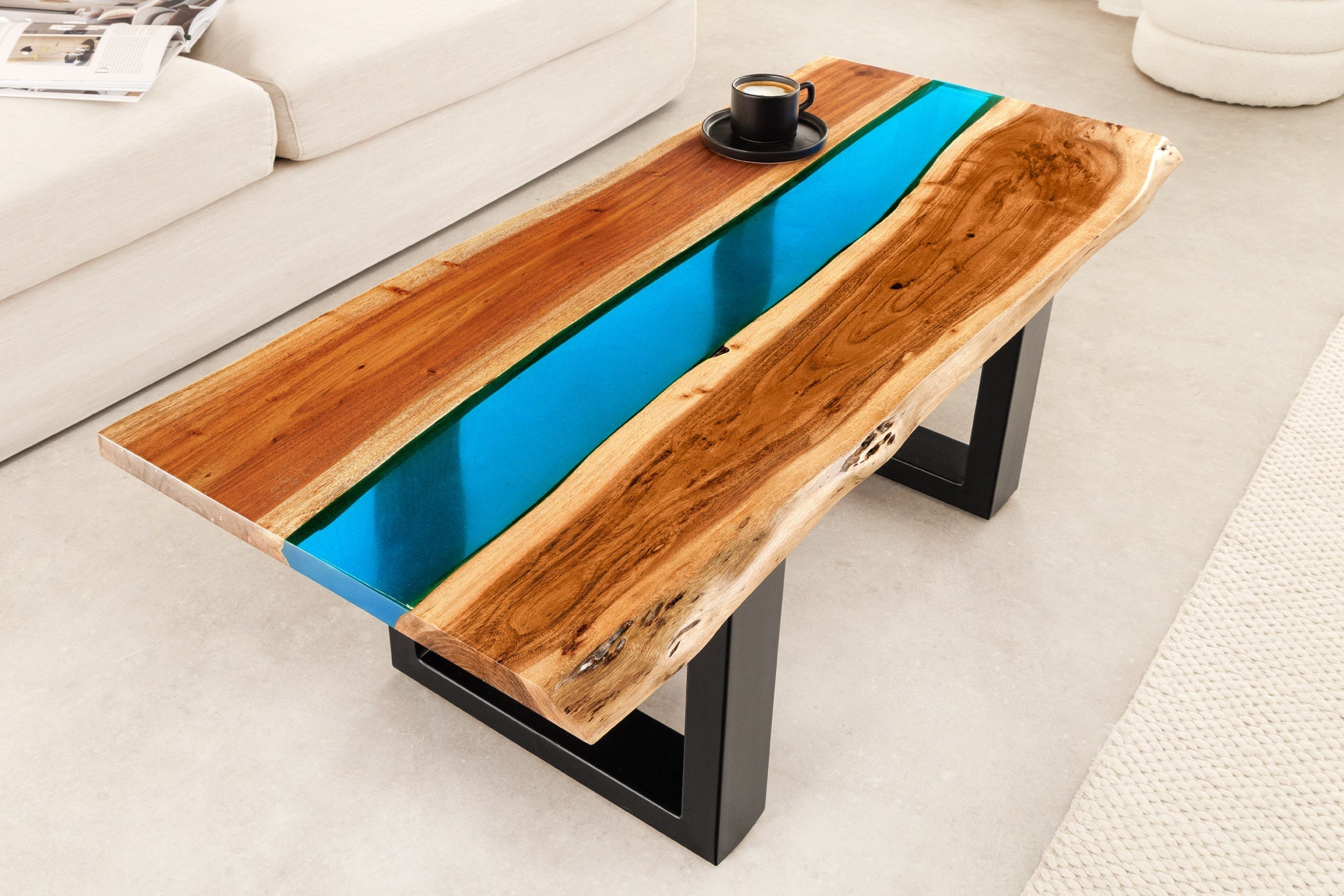 Invicta Masă cafea LIQUID - 110cm | Acacia, Albastru | 110x45x50 cm