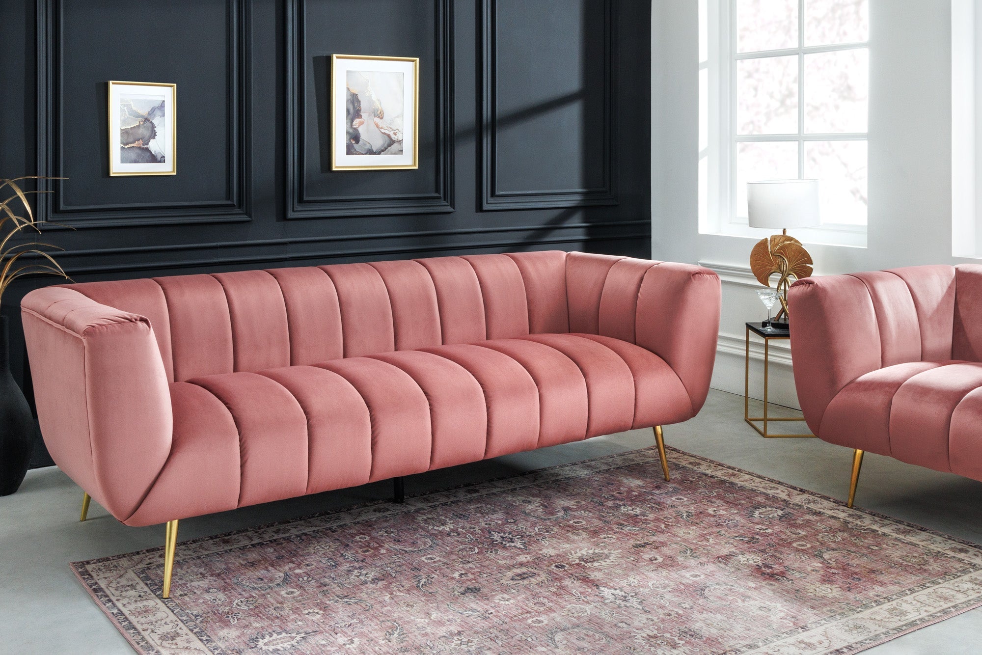 Invicta Canapea NOBLESSE - 225cm, 3 Locuri | Catifea, Auriu | 225x80x90 cm