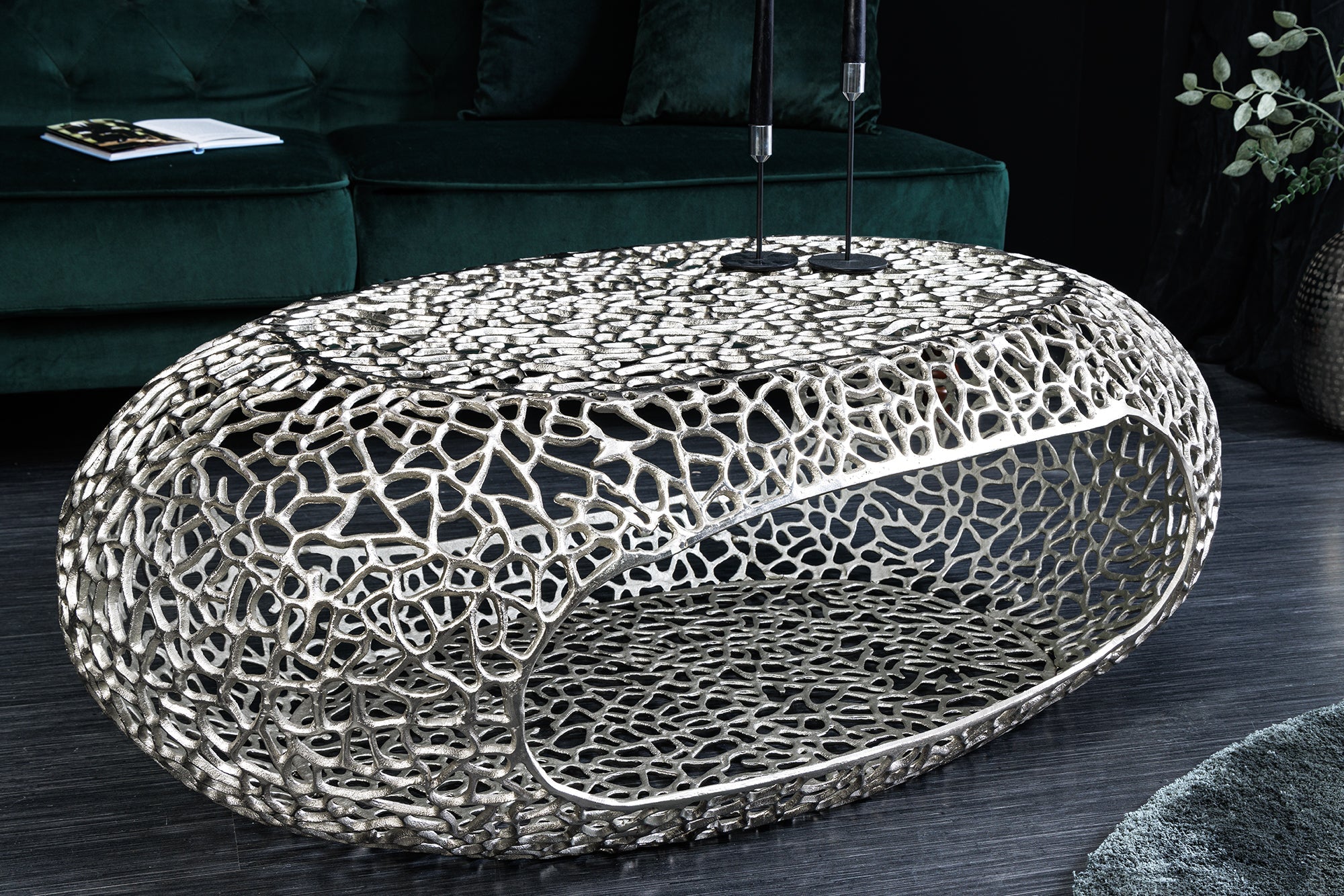 Invicta Masă cafea ORGANIC LEAF - 120cm | Argintiu | 119x40x66 cm