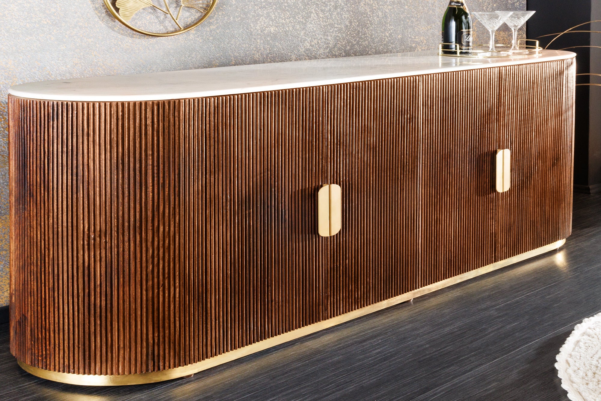 Invicta Comodă GATSBY - 170cm | Mango, Marmură, Alb | 170x87x45 cm